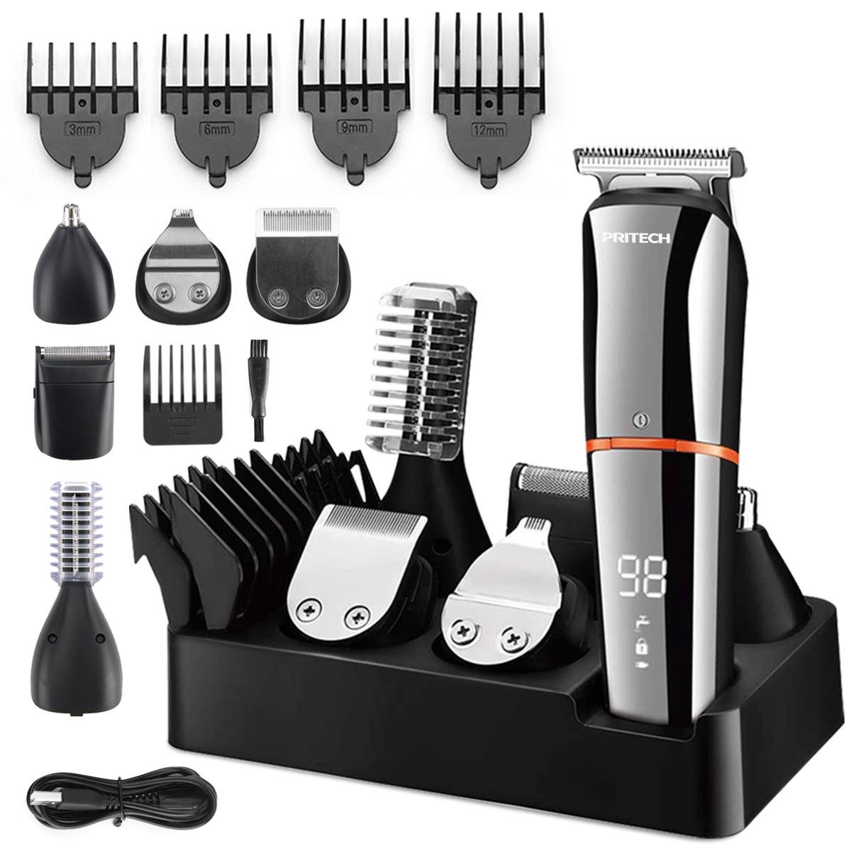 thumbnail video image 2 of PRITECH Beard Trimmer for Men, 6 in 1 Hair Clippers Kit, Precision Cordless Grooming Set Waterproof IPX6 for Beard, Hair, Body, Nose, Ear, with Foil Razor (Silver), 2 of 8
