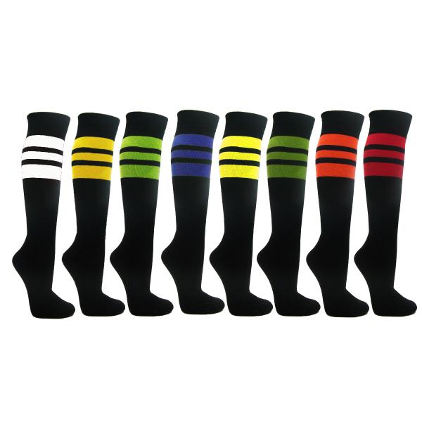 thumbnail video image 2 of Couver Unisex Cotton Golden Yellow Stripe Baseball Athletic Knee-High Socks, Bright Blue / Bright Green Medium, 2 of 9