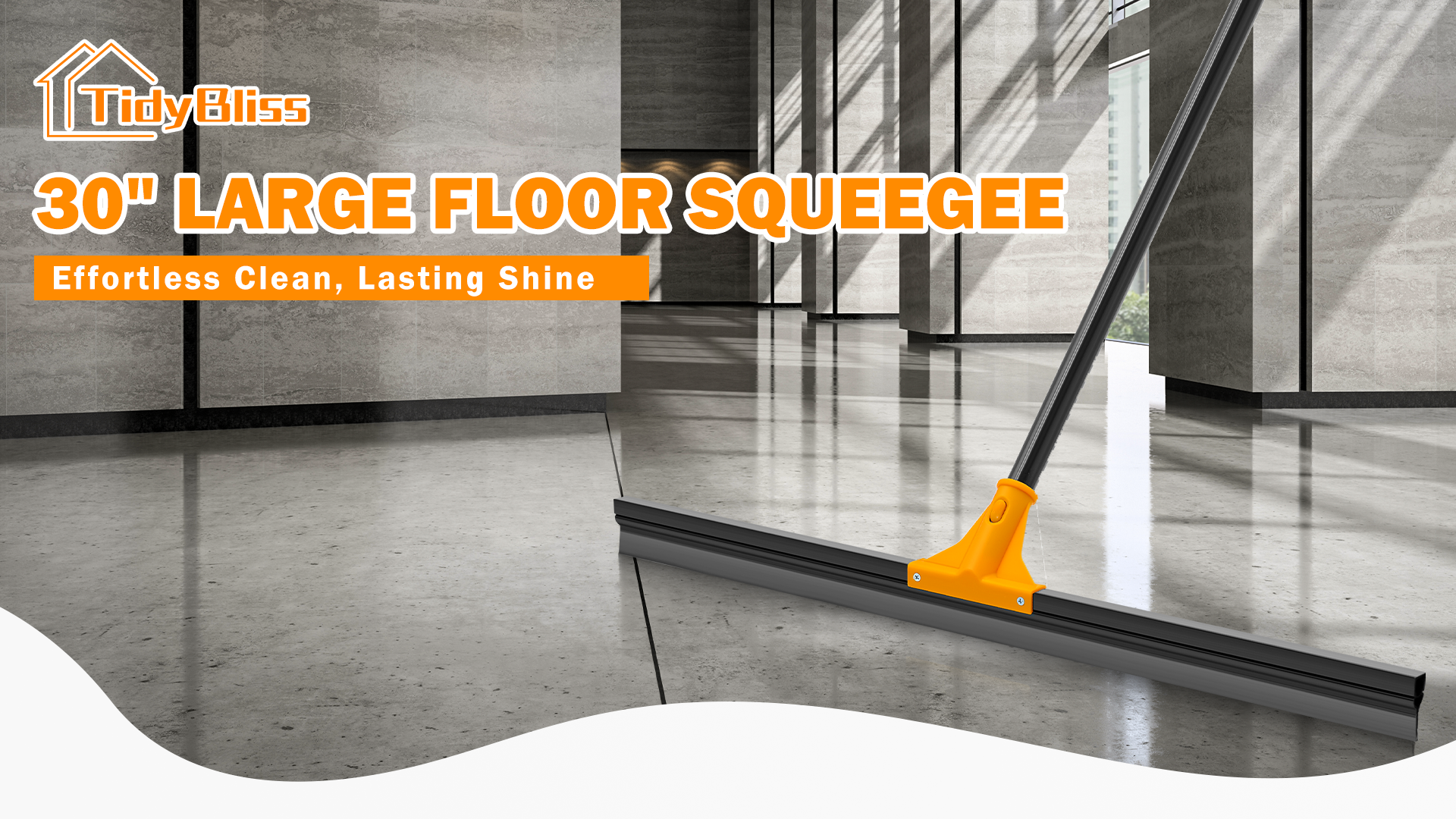 thumbnail video image 2 of TidyBliss 30” Large Floor Squeegee Broom (Orange), 2 of 7