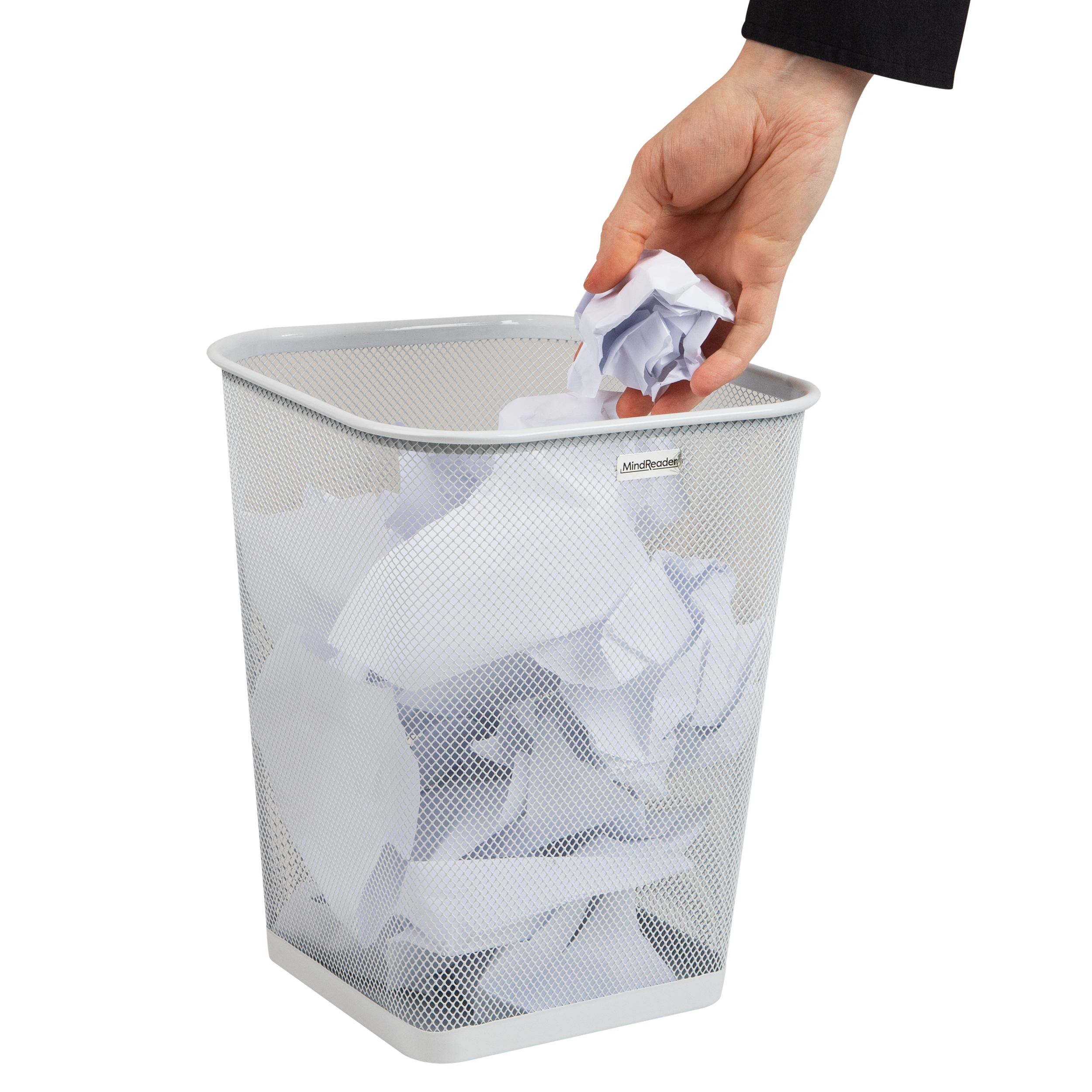 thumbnail video image 2 of Mind Reader Mesh Trash Can, Waste Paper Basket, Square, Office, Metal, Set of 2, White, 2 of 10