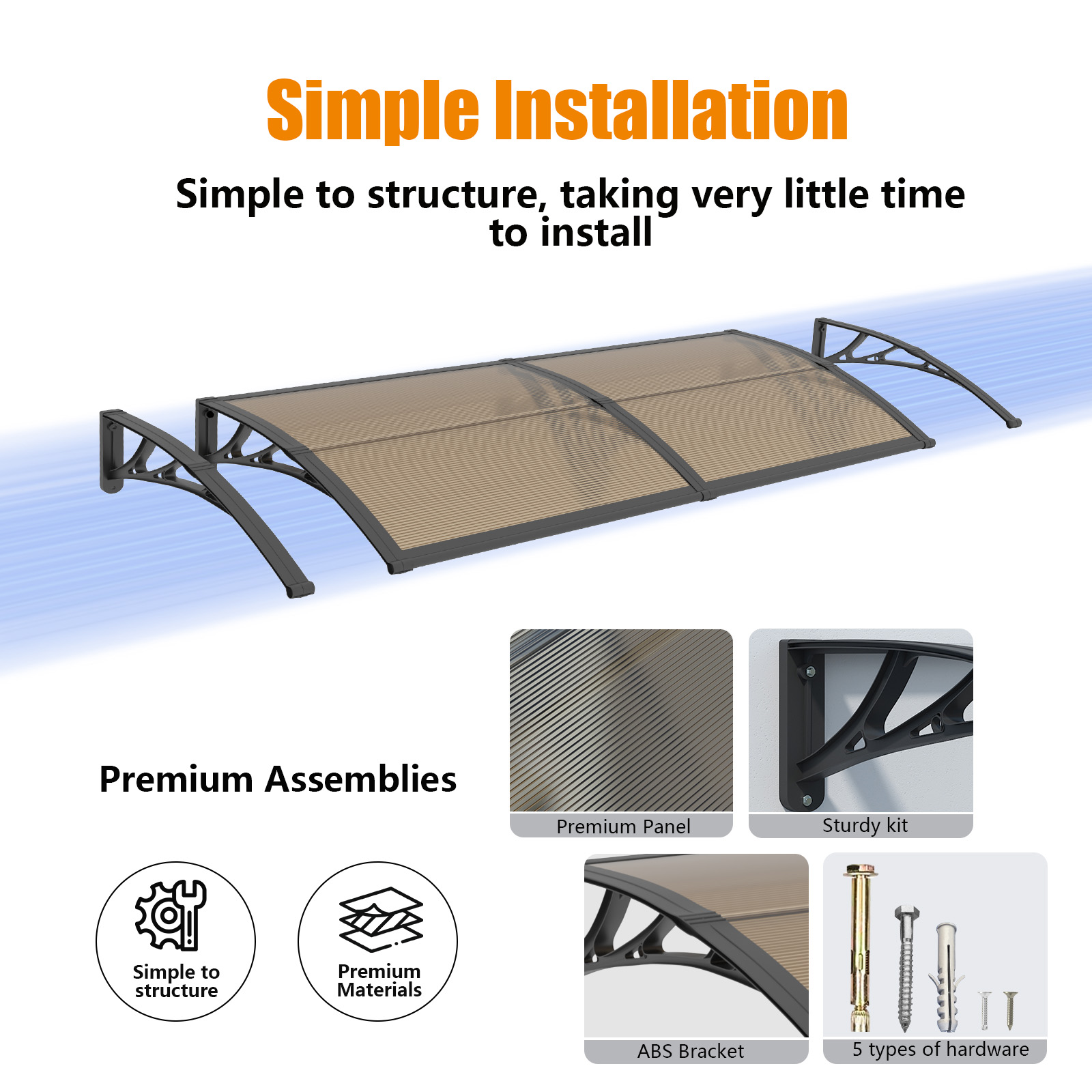 thumbnail video image 2 of 40"x60" Window Awning Door Canopy with Independent Drainage Sink, Heavy Duty Grey Bracket, Clear Transparent Panel, UV Rain Snow Protection, Weather Resistant Outdoor Shelter for Porch and Patio, 2 of 15