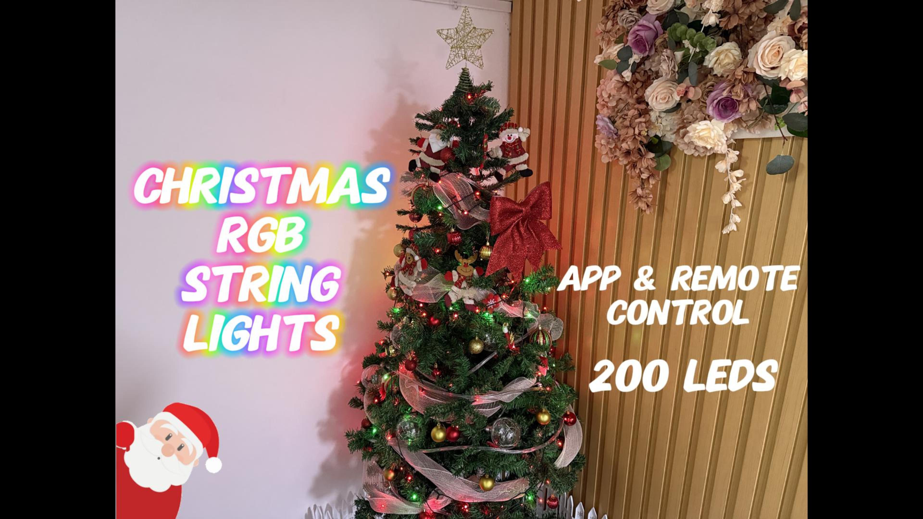 thumbnail video image 2 of Beatineon 65.6ft RGB Valentine's Day Smart String Lights, 200 LEDs APP & Remote Control with Music Sync, IP44 Waterproof Dark Green Wire for Indoor Outdoor Party Decor, 2 of 14