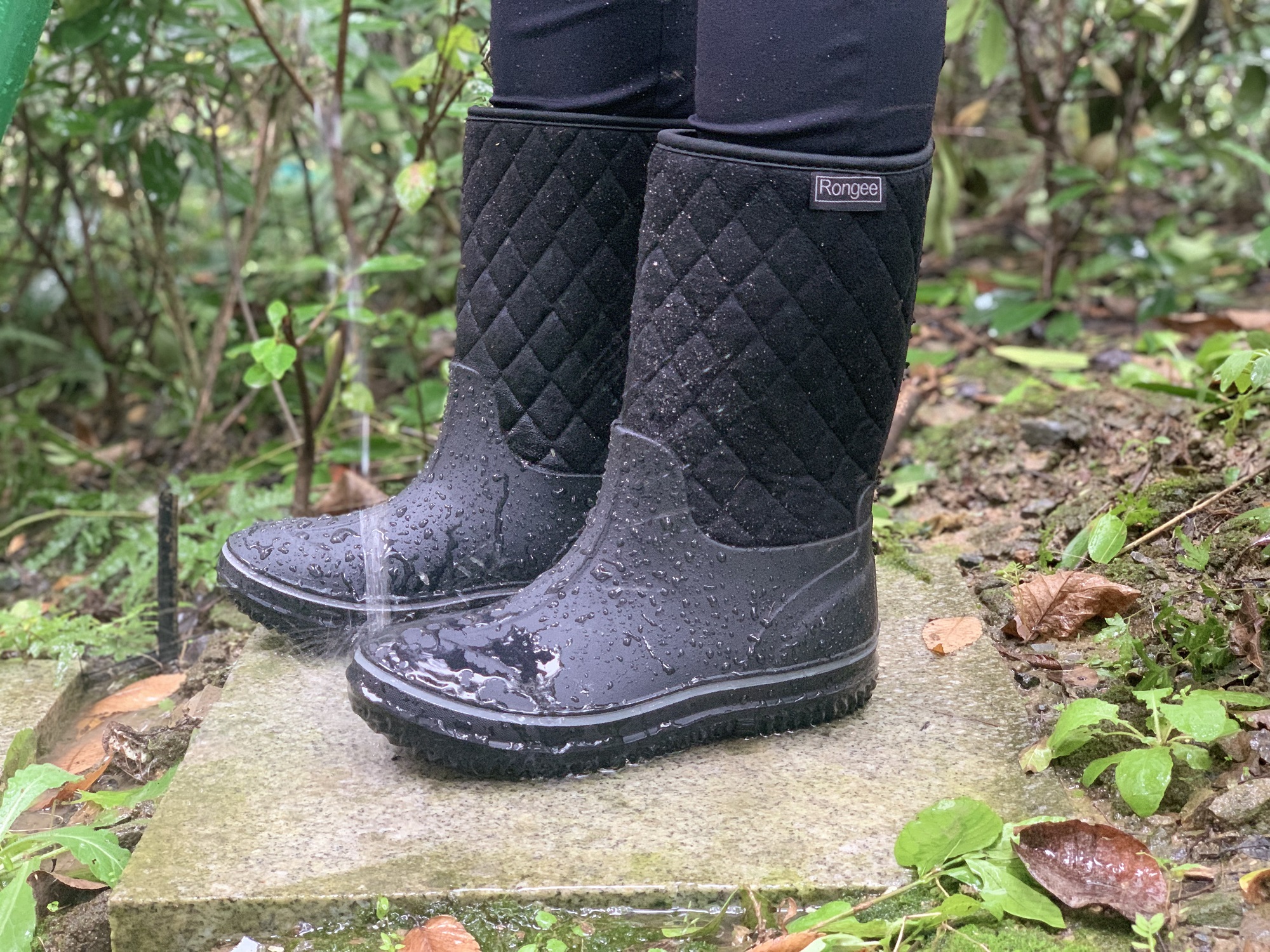 thumbnail video image 2 of Rongee Rubber Rain Boots for Women Mid Calf Waterproof Garden Outdoor Shoes Neoprene Insulated (7 B(M) US), 2 of 9