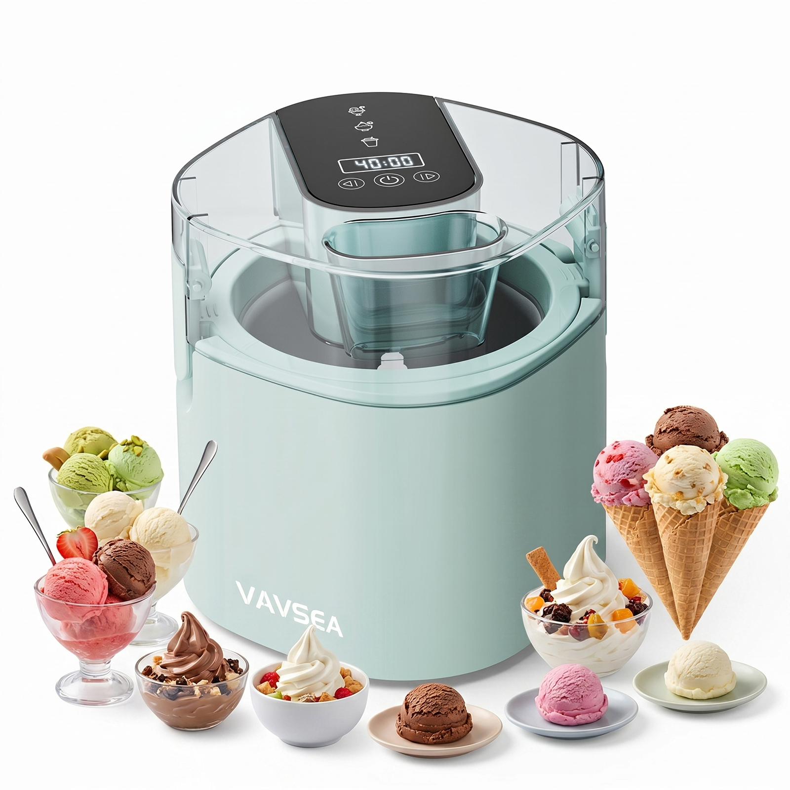thumbnail video image 2 of VAVSEA 1.6 Qt Ice Cream Maker, Easy Make Ice Cream Machine, Make Homemade Ice Cream, Gelato, Sorbet, Frozen Yogurt, Automatic No Salt/Ice Needed, Digital Controls, Healthy Recipe Guide, 2 of 10