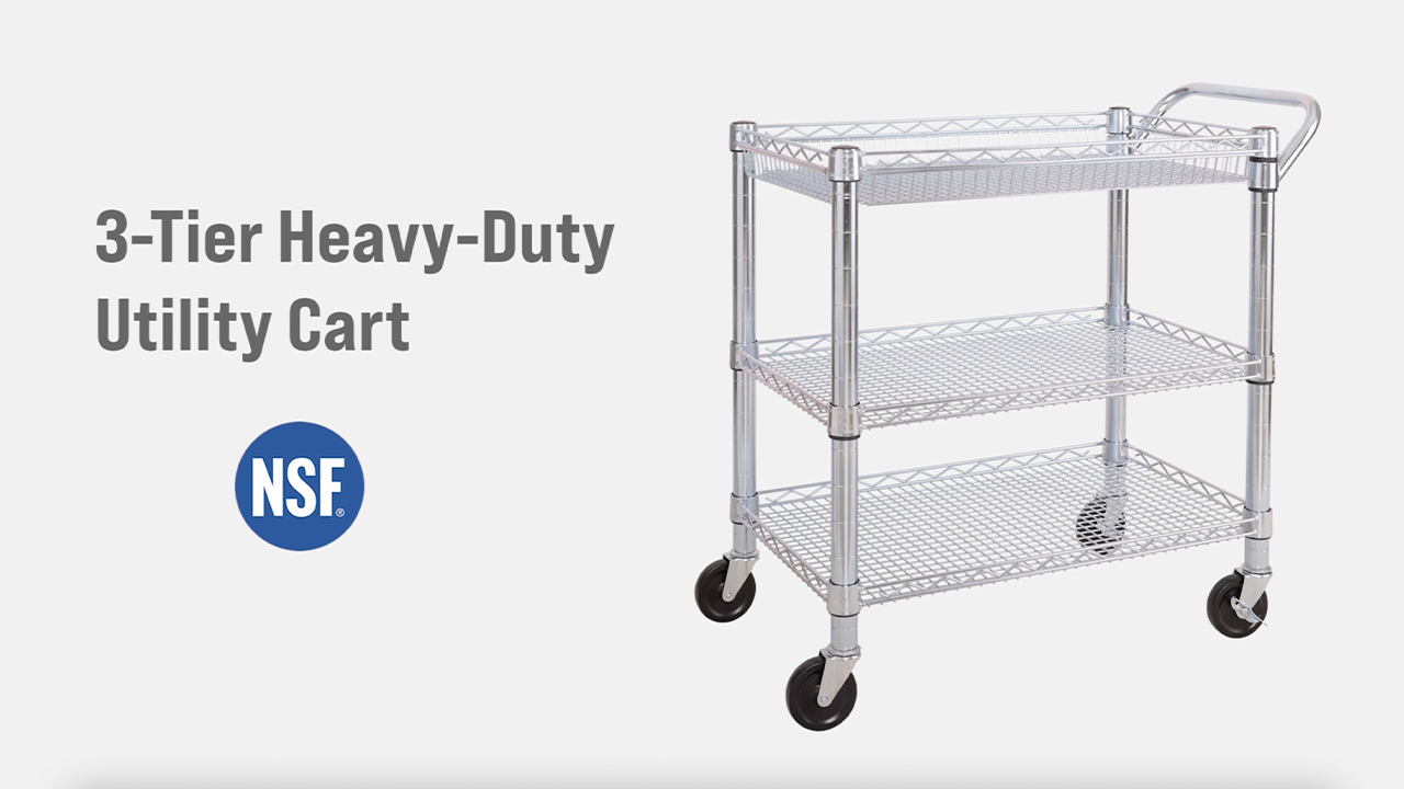 thumbnail video image 2 of Seville 33.75"W x 18"L x 33.38"H 3-Shelf Freestanding Shelves, Chrome, 2 of 10