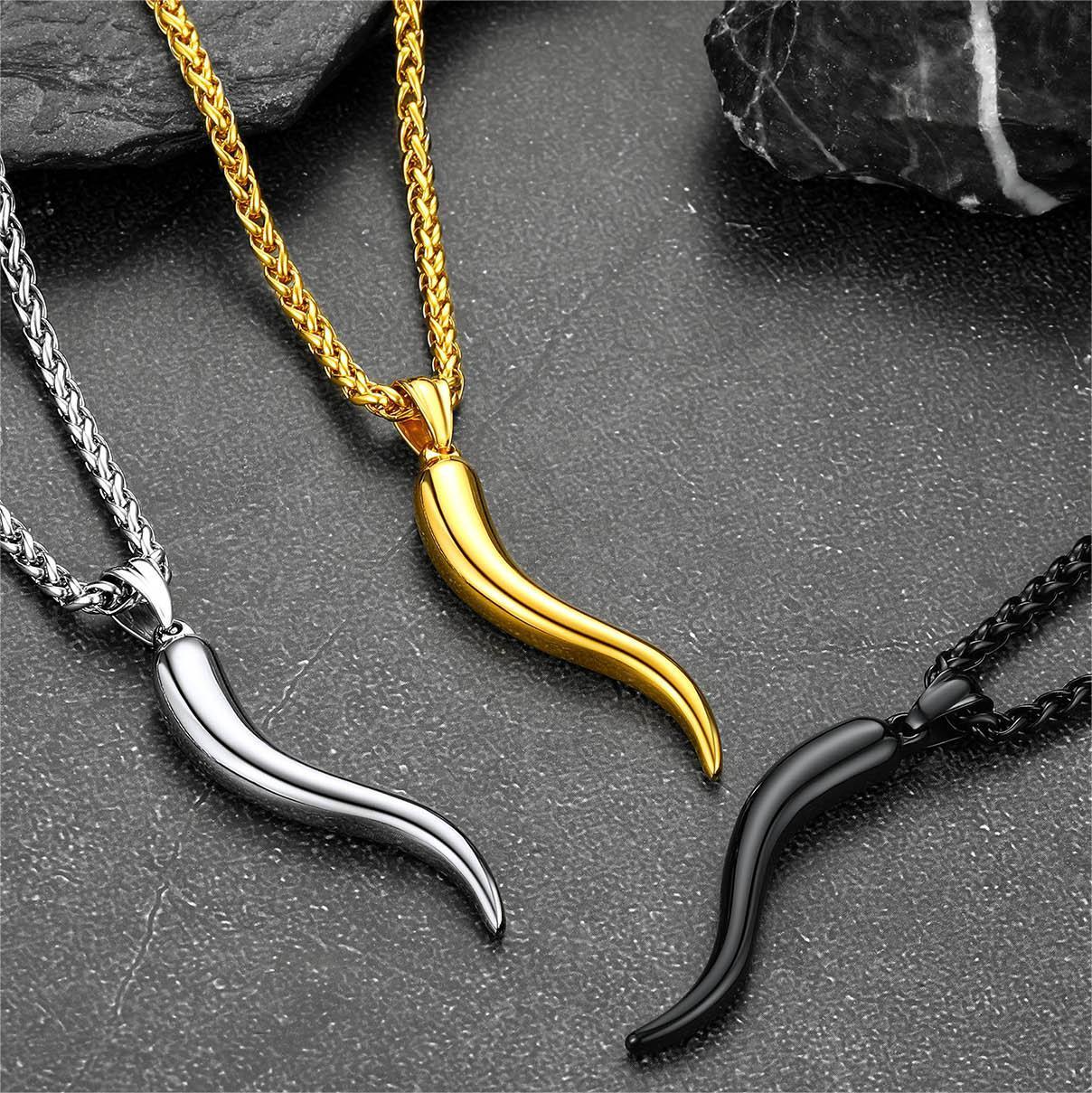thumbnail video image 2 of FaithHeart Italian Horn Pepper Pendant Necklace for Women Men Stainless Steel Black Cornicello Protective Amulet Talisman Fathers Day Anniversary Good Luck Jewelry Gifts, 2 of 8