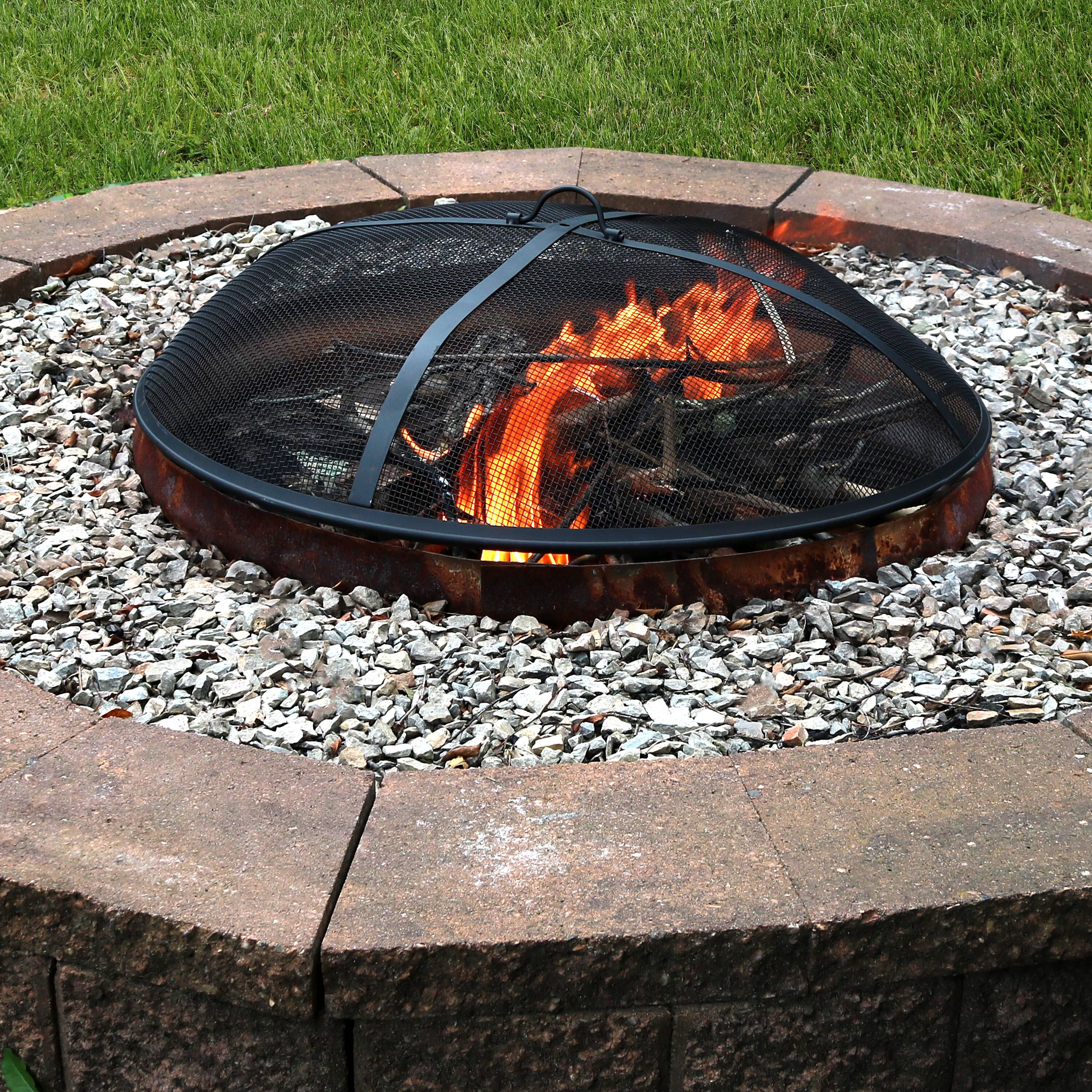 thumbnail video image 2 of Sunnydaze 36" Round Steel Mesh Heavy-Duty Fire Pit Spark Screen with Handle, 2 of 11