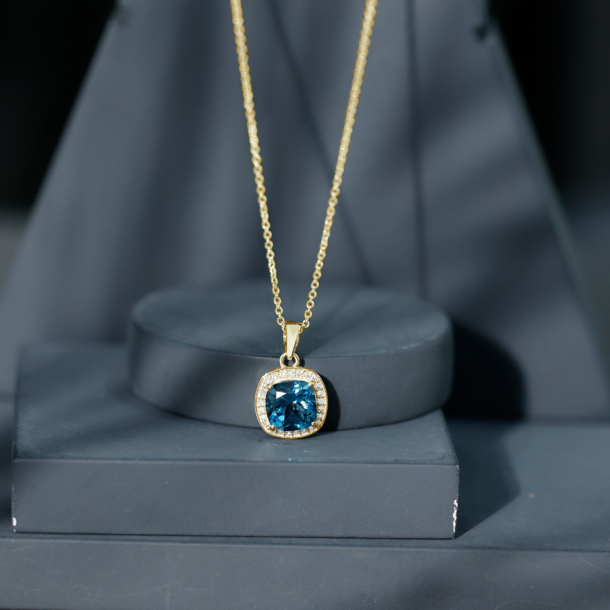 thumbnail video image 2 of Rosec Jewels London Blue Topaz Pendant Necklace - 8 mm Cushion Cut - Blue Topaz Diamond Necklace - AAA Grade - with Jewelry Box, 10K White Gold, 2 of 8