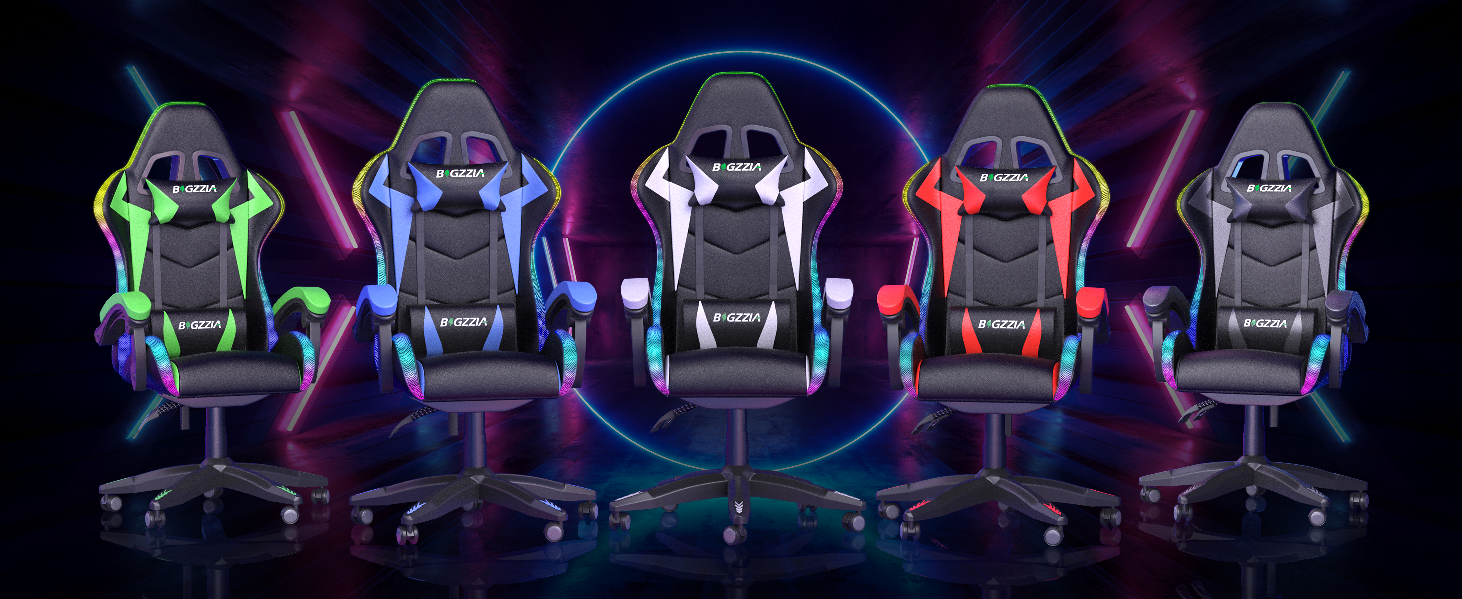 thumbnail video image 2 of Bigzzia Gaming Chair with LED Lights, Computer Chair with Lumbar Support, Ergonomic High Back Video Game Chair with Swivel Seat and Headrest, Blue, 2 of 7