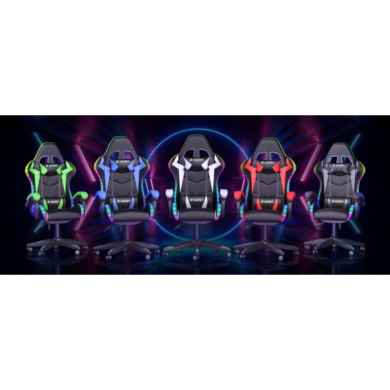 bigzzia gamingstoel met RGB-verlichting, gamingfauteuil met hoofdsteun