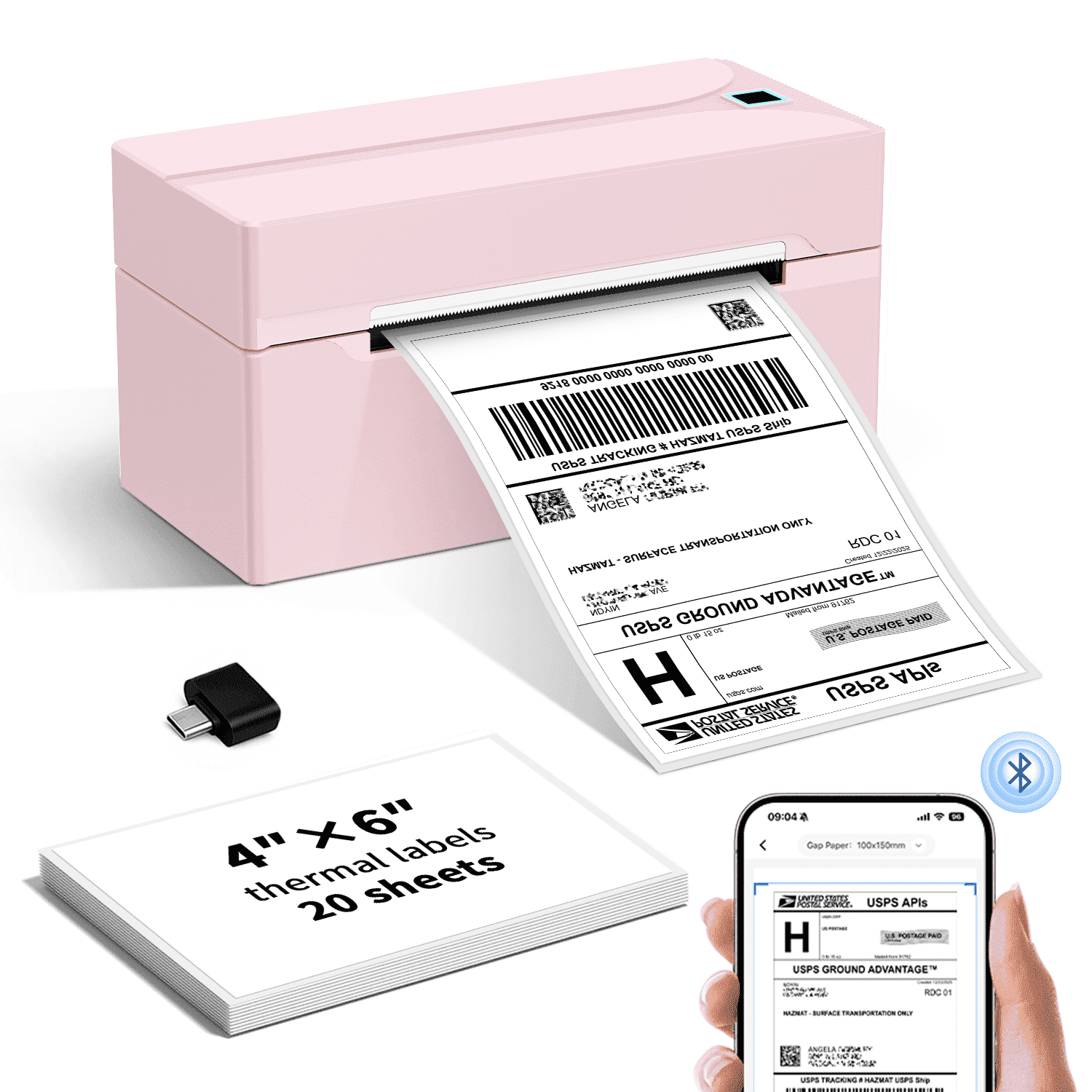 thumbnail video image 2 of Bluetooth Shipping Label Printer, HKHKPI 4x6 Thermal Label Printer Fast Speed for Small Business, Compatible with iPhone, Android, Windows & Mac, Works with USPS Etsy Shopify, 2 of 9