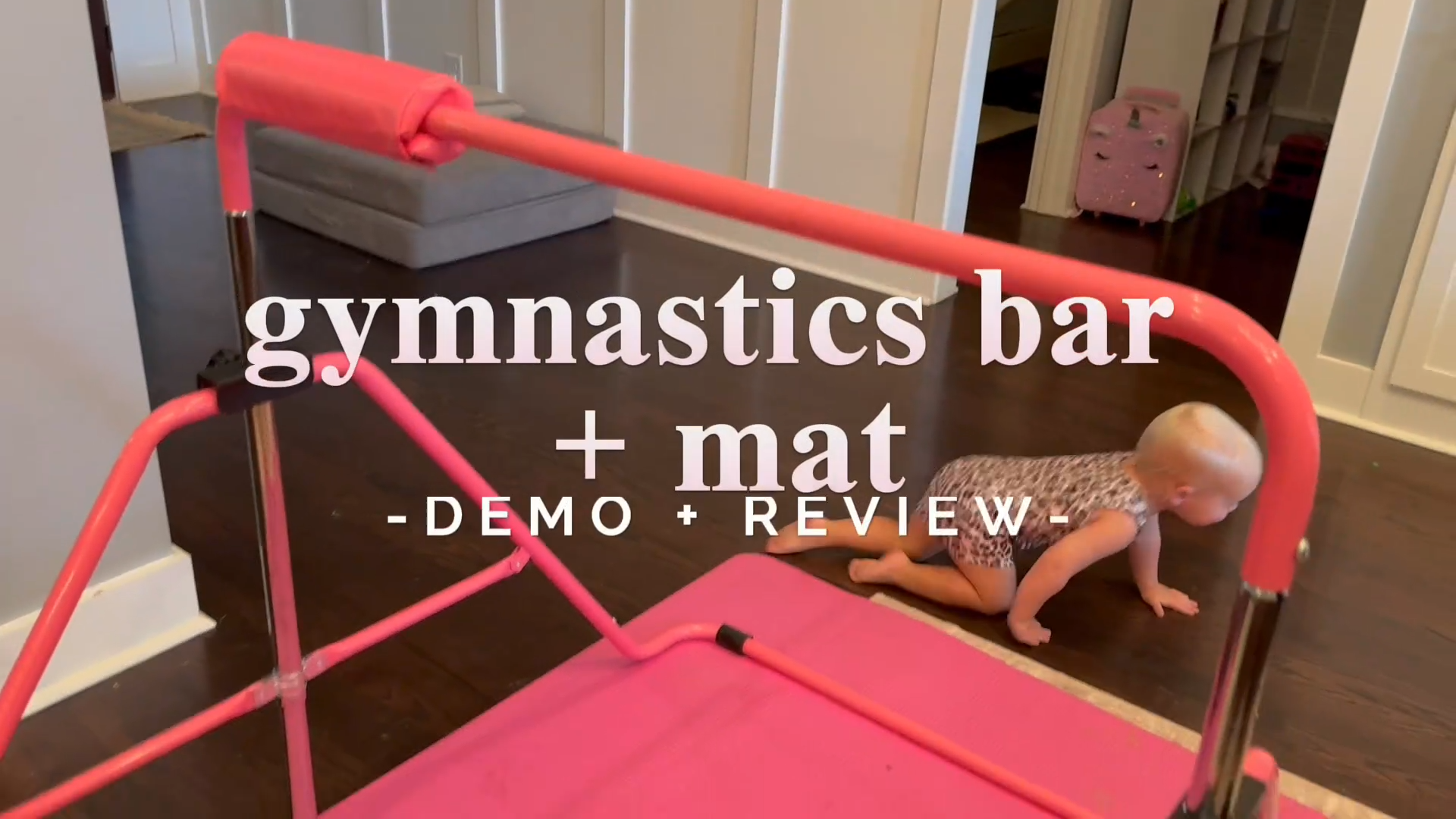 thumbnail video image 2 of Safly Fun Gymnastics Bar with Mat for Kids, Height Adjustable Junior Training Bar Mat for Home, Folding Gymnastic Horizontal Bars Equipment (Pink+Mat), 2 of 9