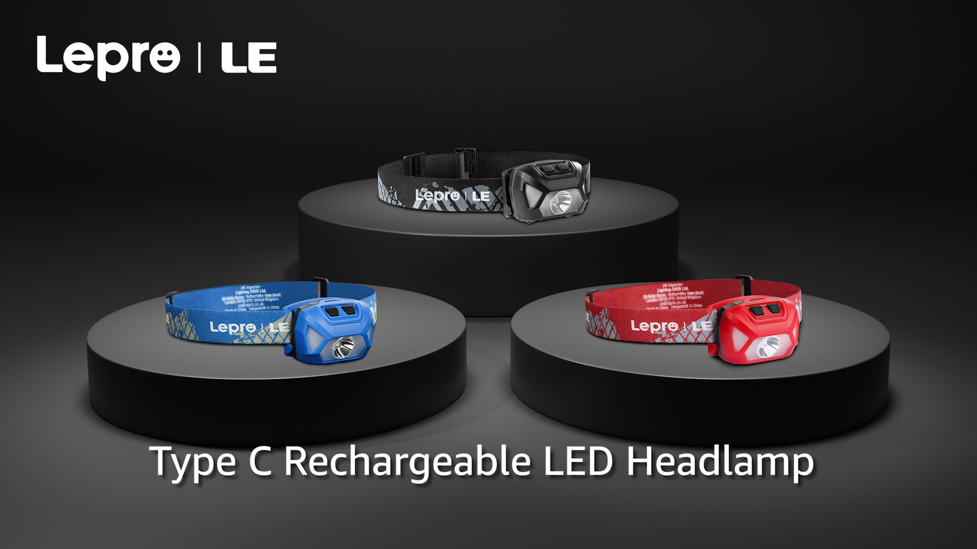 thumbnail video image 2 of Lepro Rechargeable LED Headlamps, 2-Pack 2000Lux Bright with 6 Modes, Adjustable Headband, IPX4 Waterproof, USB Cable Included, for Camping and Hiking, 2 of 12