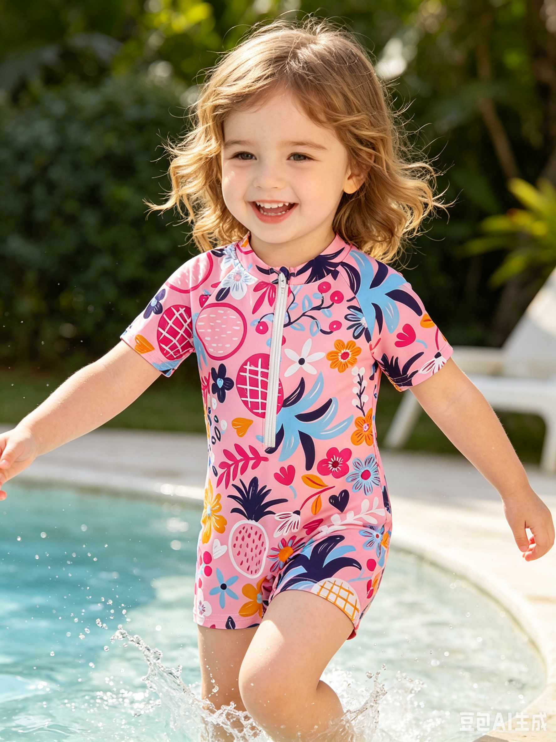thumbnail video image 2 of LILIYA Girl Swimwear Swim Suit Girls Swimwear Piece Bow Front Zip Toddler Baby Swimsuit Ruffled Summer Beach Bathing With UPF, 2 of 8