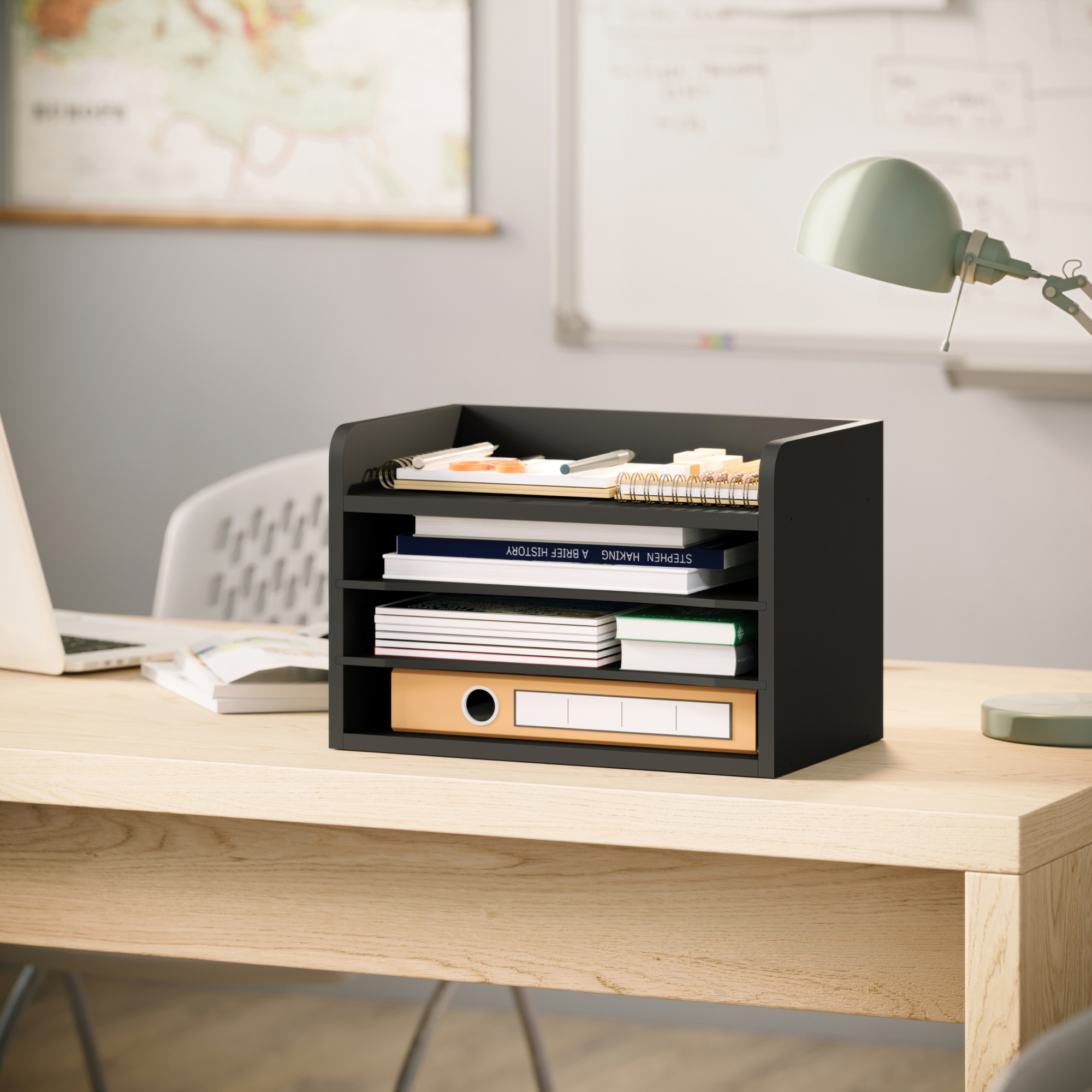 thumbnail video image 2 of Ballucci 4-Tier Adjustable Desk Organizer Paper Sorter, Office Document Letter Tray, Black, 2 of 8