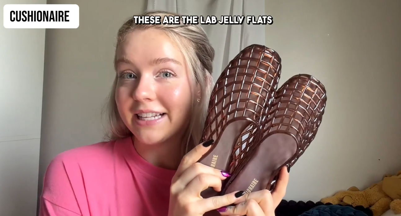 thumbnail video image 2 of Cushionaire Lab Jelly Flats for Women, Closed Toe Slip On Lightweight Womens Mules with Woven Design and Cushioned Comfort, 2 of 18