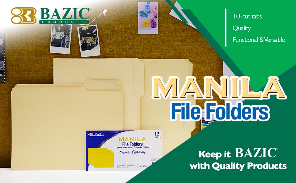 thumbnail video image 2 of BAZIC Manila File Folder 1/3 Cut Letter Size, Left Right Center Tabs, 12-Count, 2 of 6