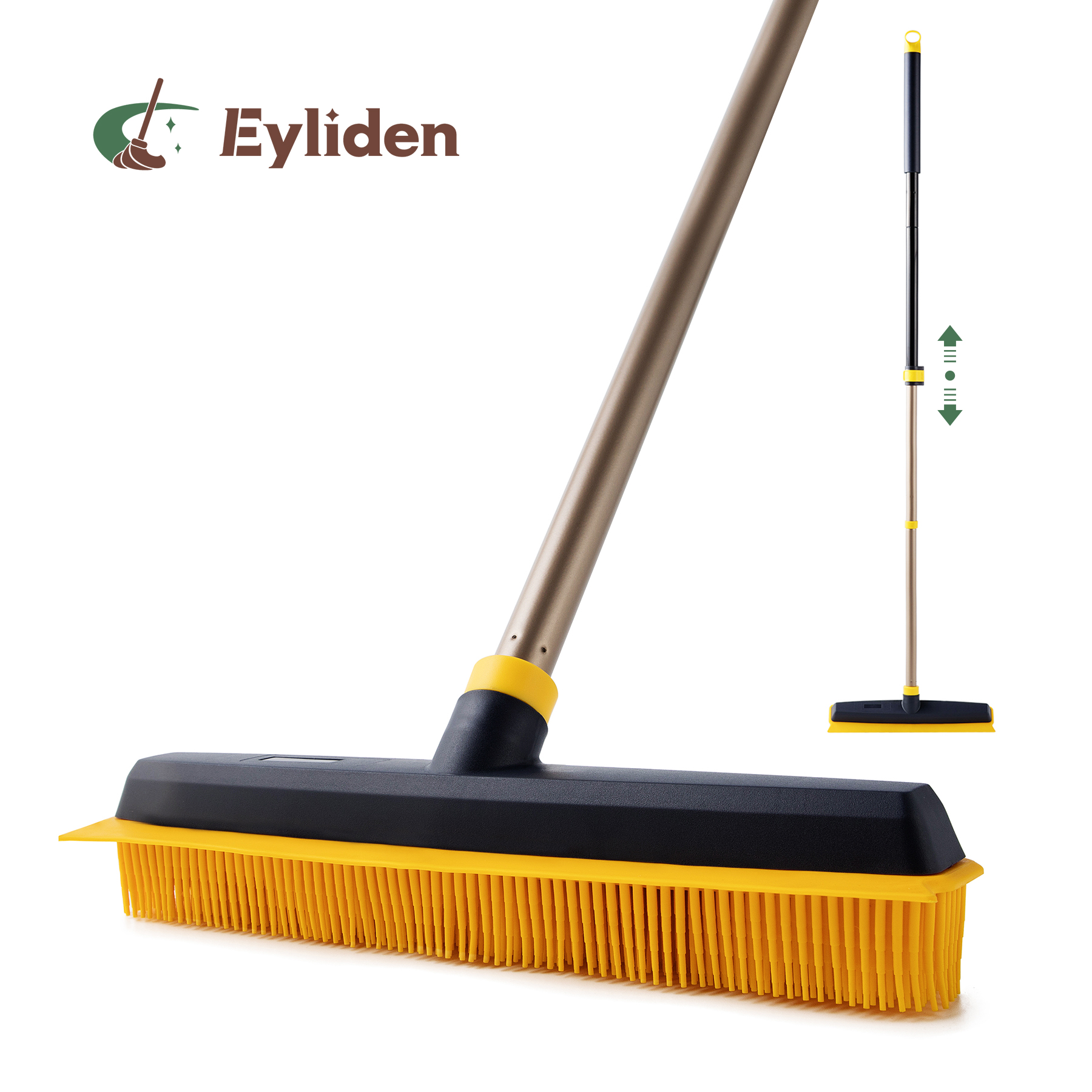 thumbnail video image 2 of Eyliden Carpet Rake for Pet Hair Removal, 2 in 1 Rubber Broom Brush for Dust, Yellow, 2 of 9