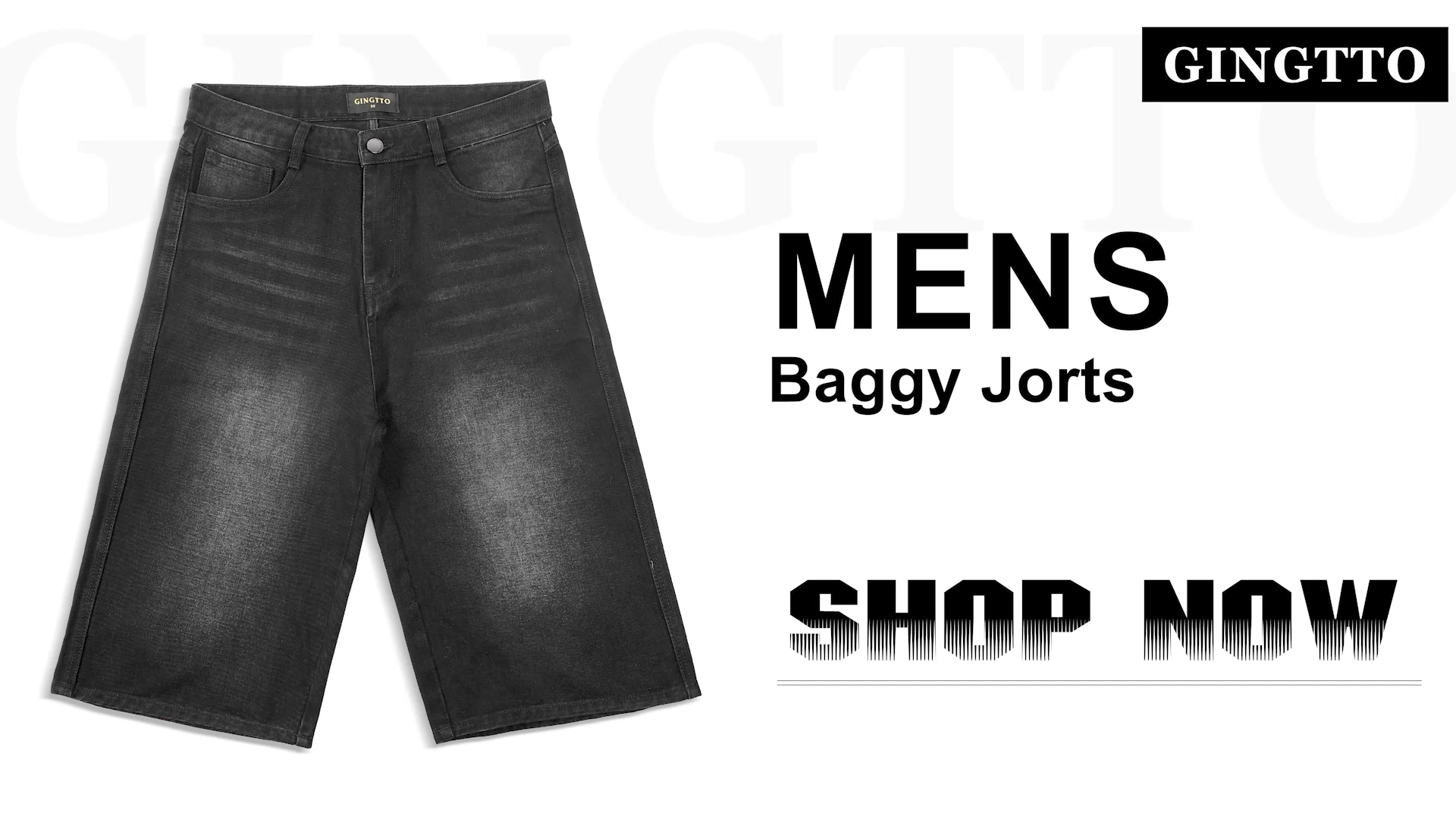thumbnail video image 2 of GINGTTO Men's Baggy Loose Fit Below Knee Denim Shorts, 2 of 9