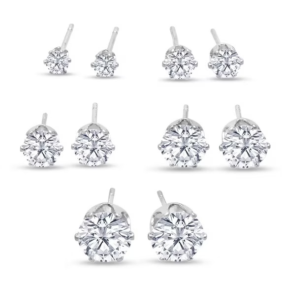 thumbnail video image 2 of SuperJeweler 5 Pairs Stud Earrings Set, Hypoallergenic Cubic Zirconia Earrings for Women, Silver Earring Sets 3-7mm, Jewelry Boxed Set of Silver Stud Earrings, 2 of 6