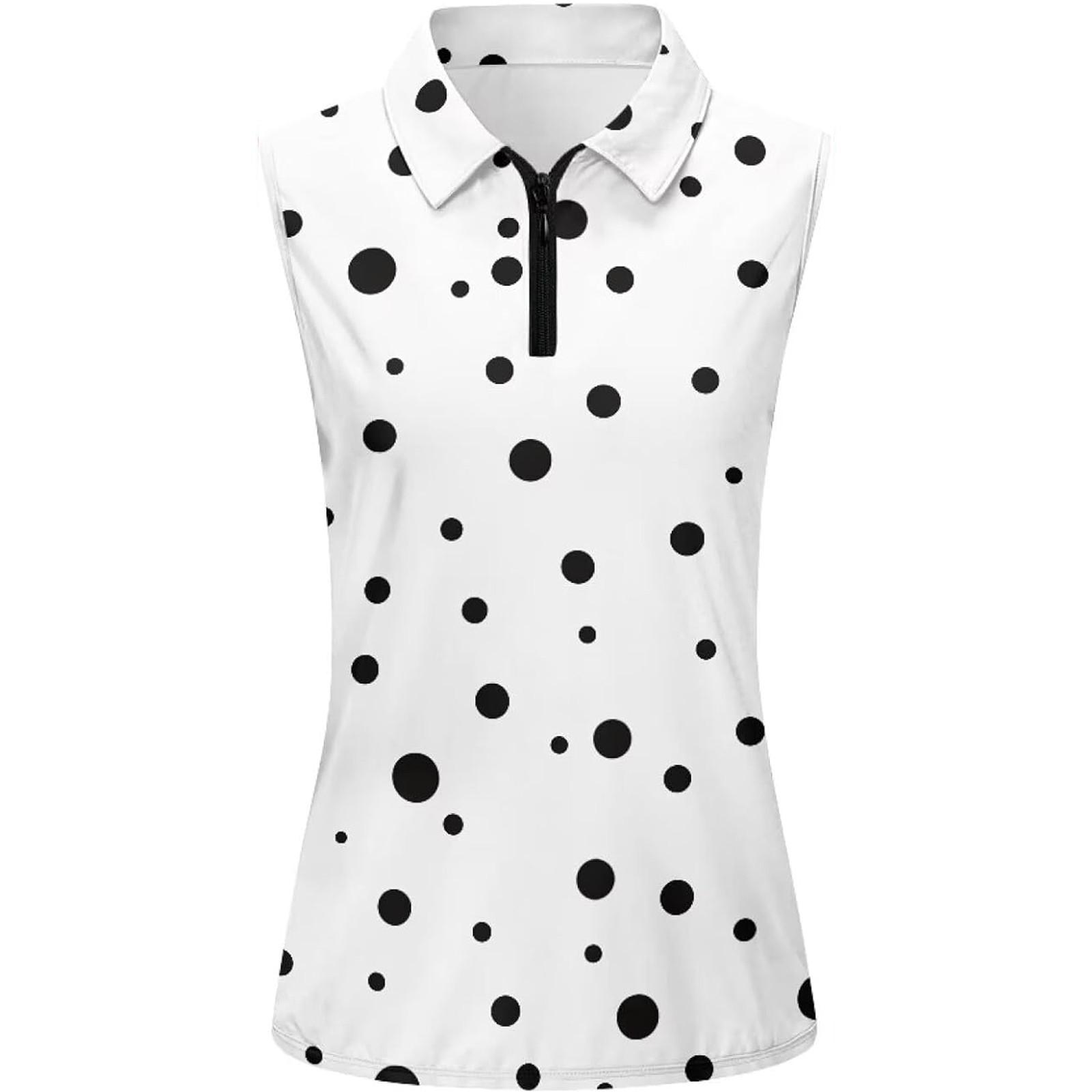 thumbnail video image 2 of LILIYA Women's Sleeveless Golf Shirts Quick Dry Summer Slim Athletic Polka Dot Printed Tennis T Shirt Zip Up Lightweight Workout Tank Tops, 2 of 4