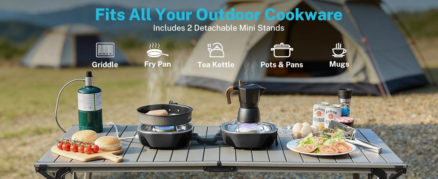 thumbnail video image 2 of Gonex 2-Burner Propane Camping Stove 20,000 BTU Portable Folding Outdoor Stove with Carry Bag for Camping Tailgating Beach Patio BBQ, Green, 2 of 9