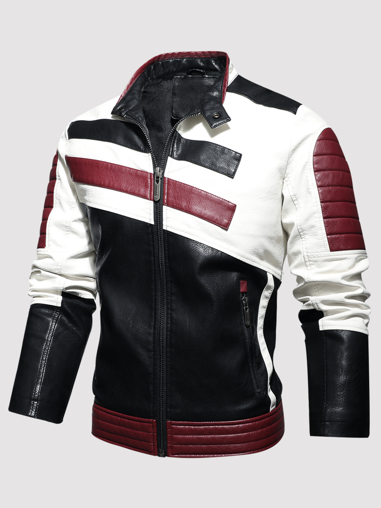 thumbnail video image 2 of Men's Motorcycle Leather Jacket Spring & Fall New Style Stand Collar Coat Winter Warm Riding Gear Trendy Outerwear, 2 of 10