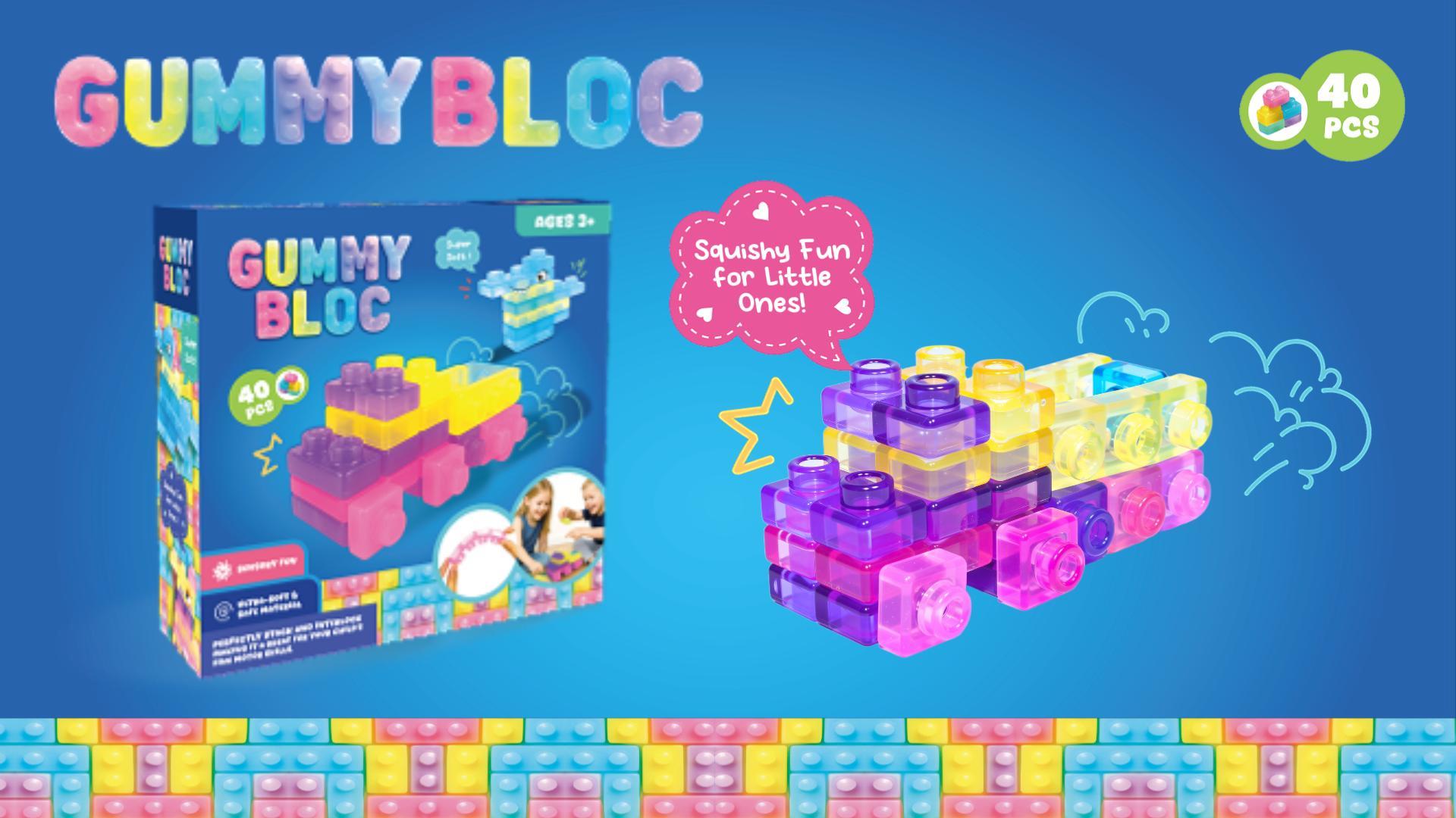 thumbnail video image 2 of Gummy Bloc 40 PCS Sensory Soft Building Blocks for Toddlers, Kids Montessori Squishy Stacking Toy Set for Early Learning, 2 of 11