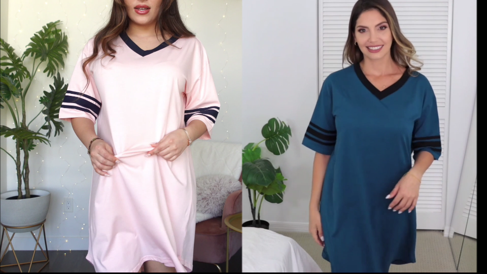 thumbnail video image 2 of Avidlove Womens Nightgown Cotton Sleepshirt Sleepwear Short Sleeve Sleep Dress V Neck Nightshirt, 2 of 7