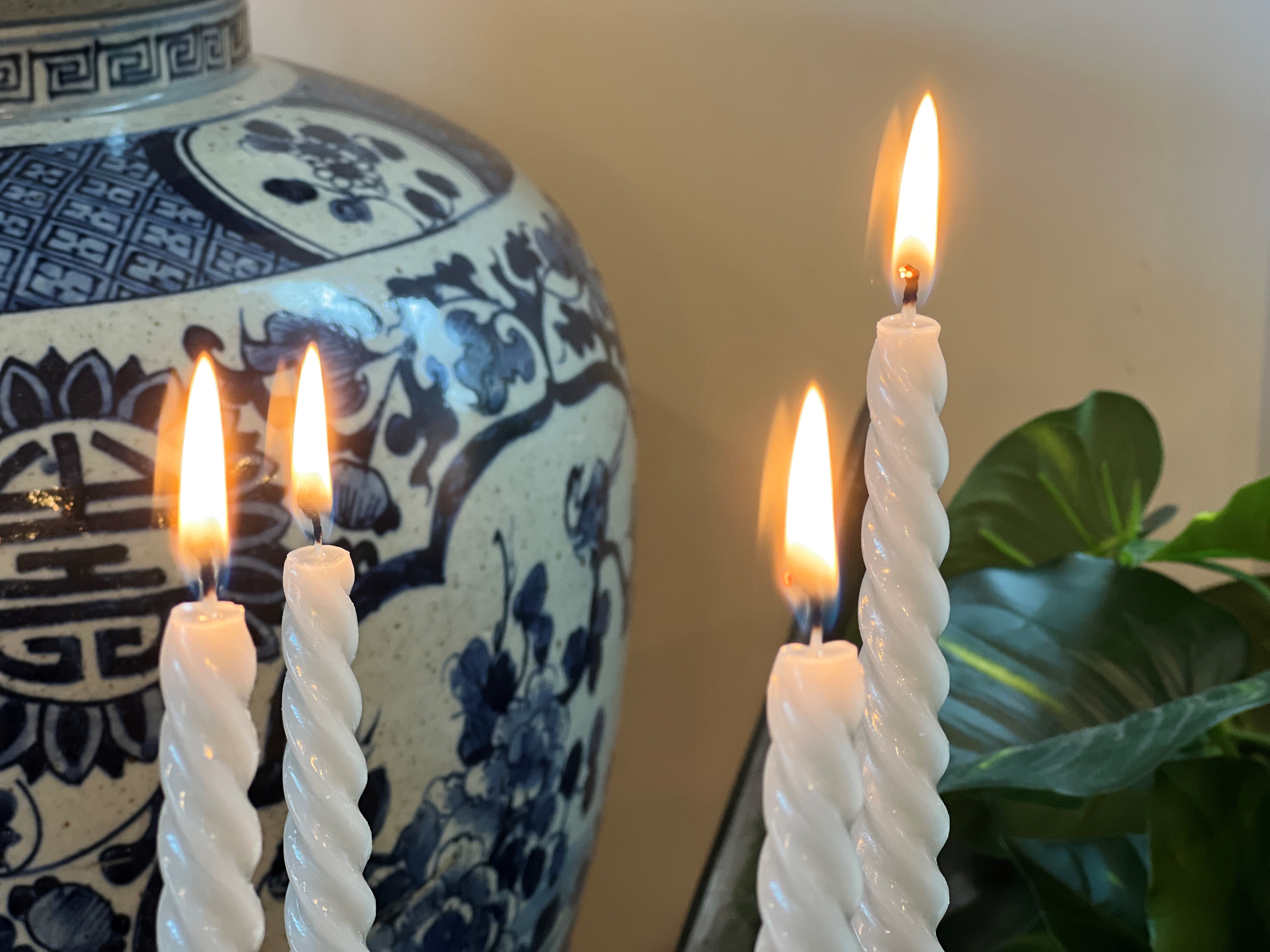 thumbnail video image 2 of 12 Piece Matte Grey Twist Taper Candles, 2 Boxed Sets of 6, 4 Hours Burn Time, Paraffin Wax, 7.75 Inches, 2 of 7