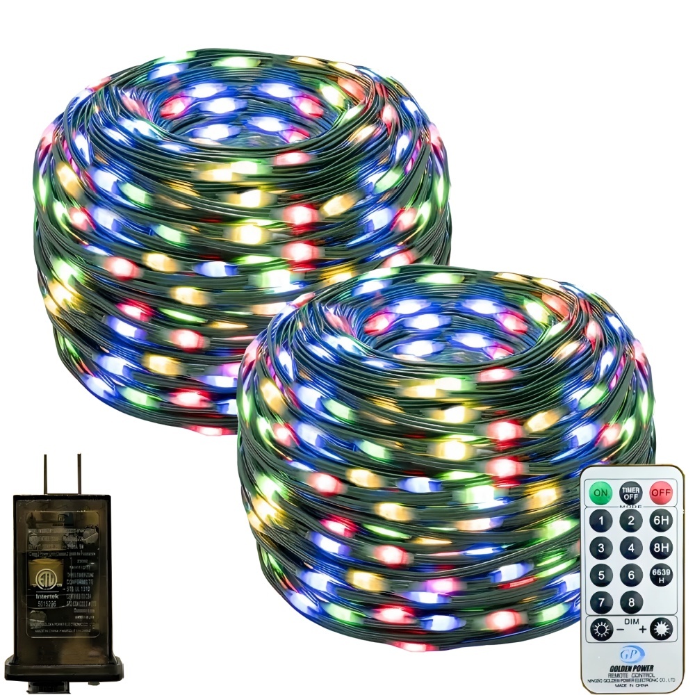 thumbnail video image 2 of PLINVON Christmas Lights Outdoor 300LED 108FT, IP67 Waterproof Christmas String Light with 8 Modes Timer, for House Holiday Indoor Outdoor Decor, Multicolor, 2PACK, 2 of 9