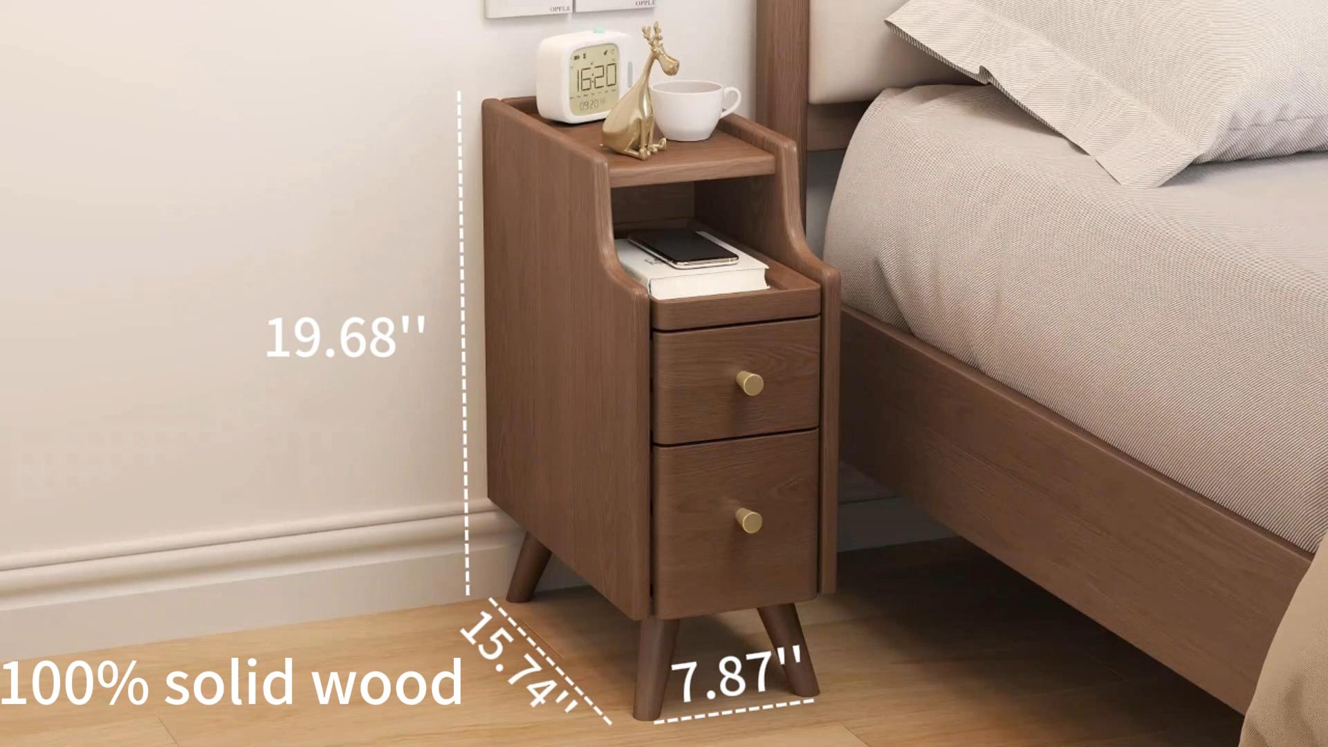 thumbnail video image 2 of Small Nightstand,Solid Wood Nightstand with Drawers, Walnut Bedside Table for Bedroom, 2 of 10