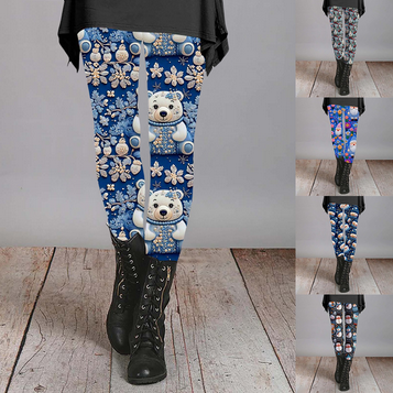 thumbnail video image 2 of SNOWSONG Christmas Leggings for Women, Plus Size Leggings Women High Waisted Workout Pants Tummy Santa Print Holiday Legging Tights, Womens Leggings, Tummy Control Leggings Purple 2XL, 2 of 6