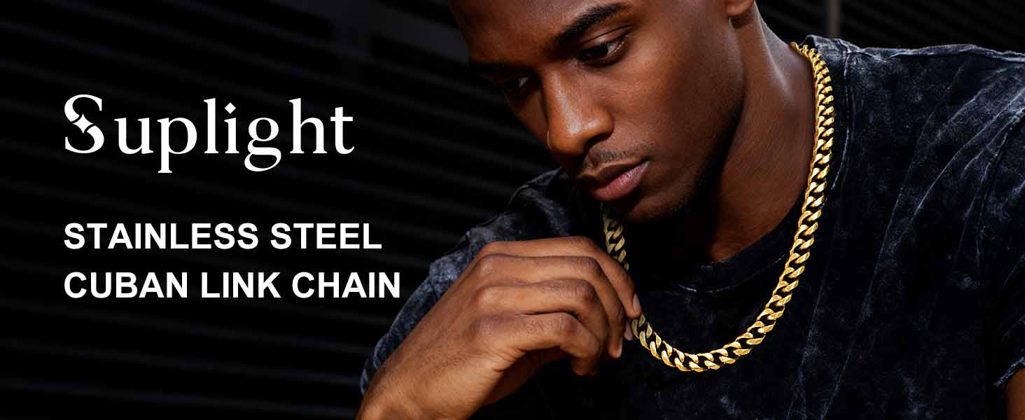 thumbnail video image 2 of Suplight Cuban Link Chain for Men Women, Stainless Steel Waterproof Miami Curb Cuban Chain Necklace, 6mm 20 Inch Hip Hop Mens Jewelry Gifts for Dad Father's Day, 2 of 8