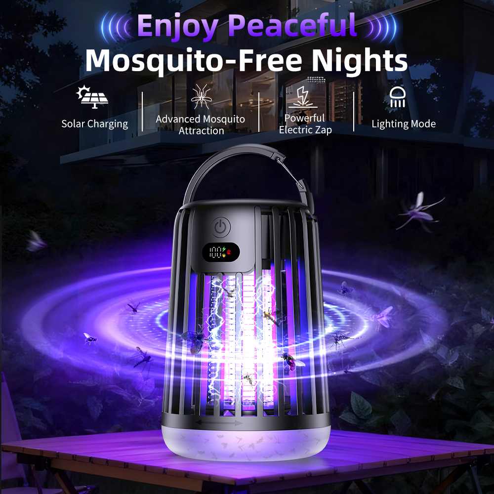 thumbnail video image 2 of JT MOROLUX Solar Bug Zapper with Dual Charging, Electric Mosquito Killer & LED Lantern, Portable Indoor & Outdoor Insect Trap for Home, Patio, Garden & Camping, 2 of 13