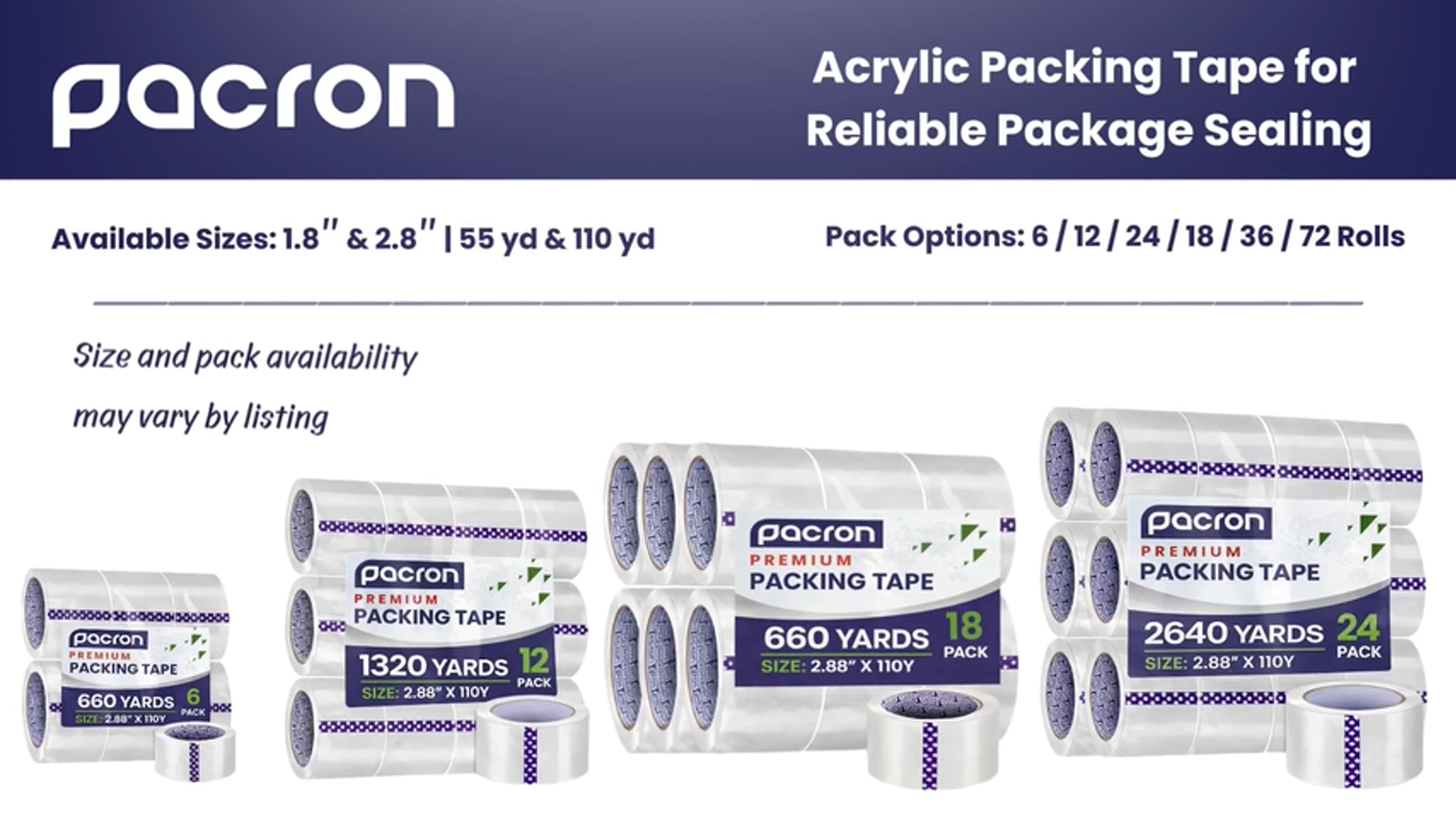 thumbnail video image 2 of Pacron Clear Packing Tape 18-Pack – 1.88 in x 110 Yards Heavy-Duty Shipping Tape for Boxes, Moving & Storage, 2 of 9