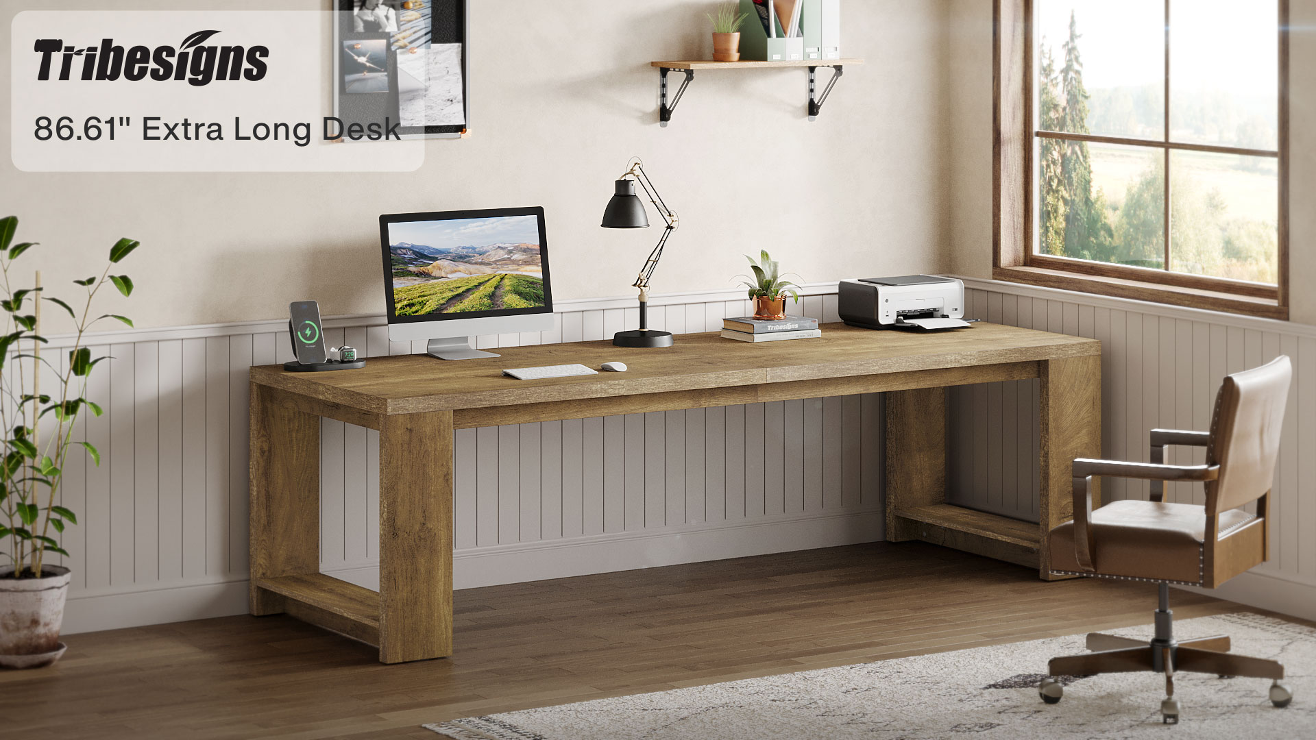 thumbnail video image 2 of Tribesigns Two Person Desk, 86.61-Inch Extra Long Desk, Double Computer Writing Table, Black, 2 of 8
