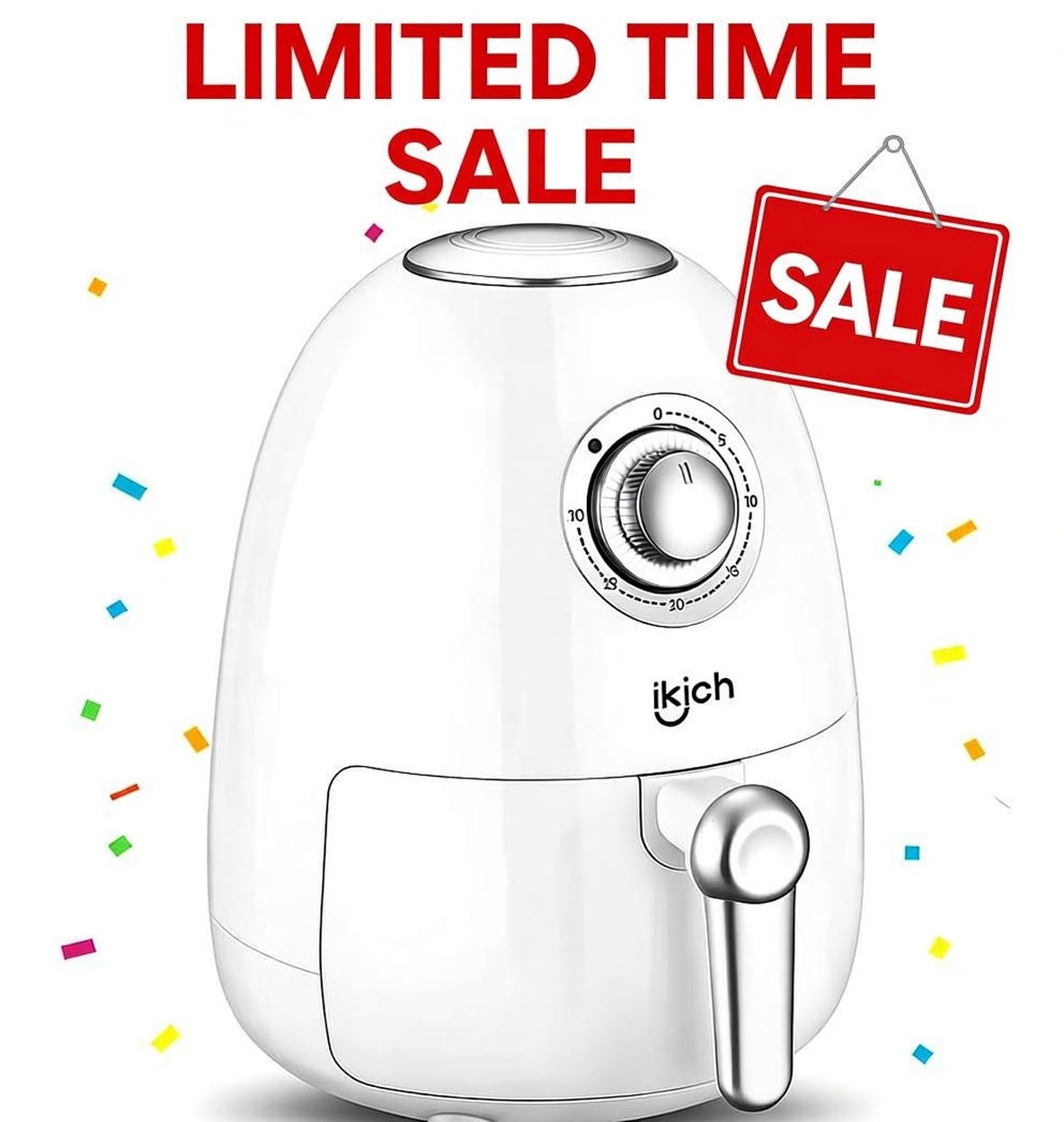 thumbnail video image 2 of Ikich 2 Quart Air Fryer, White - Non-Stick, Oil-Free Healthy Cooking, 2 of 9