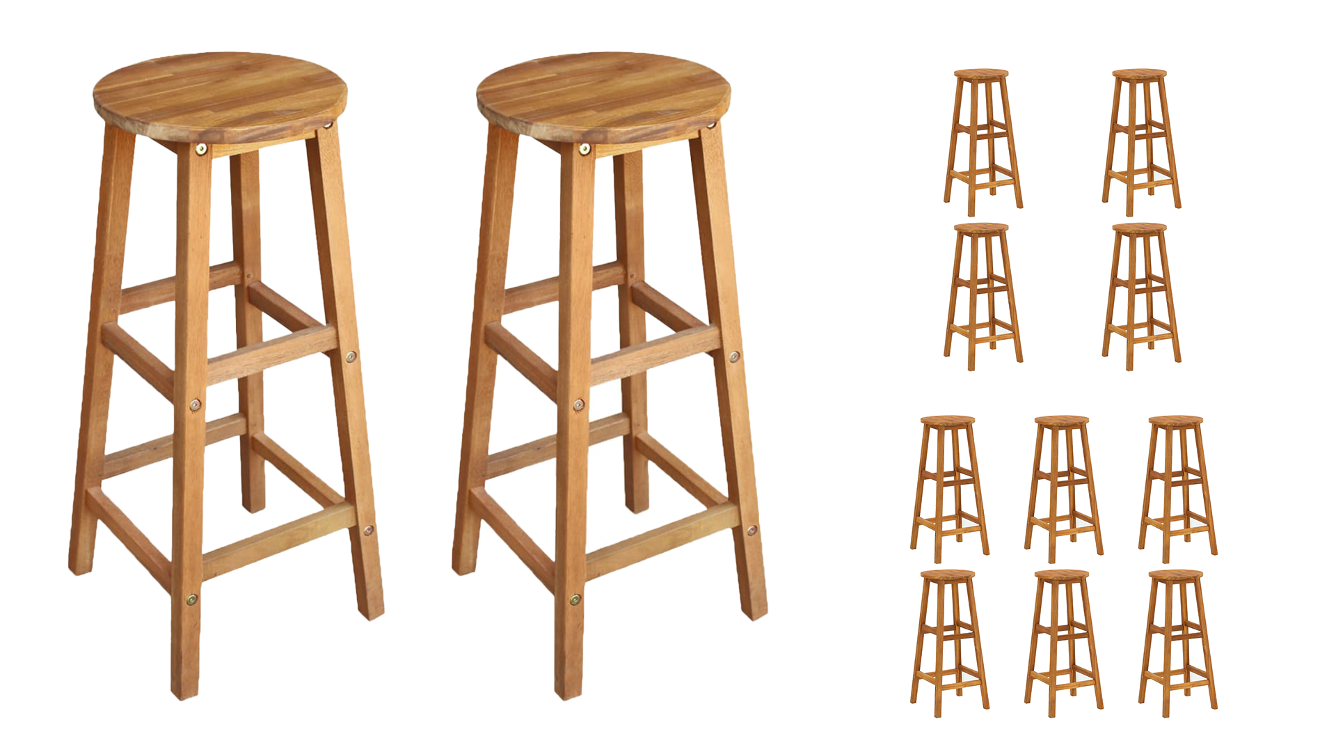 thumbnail video image 2 of vidaXL Solid Acacia Wood Bar Stools - Set of 2, Brown, 2 of 11