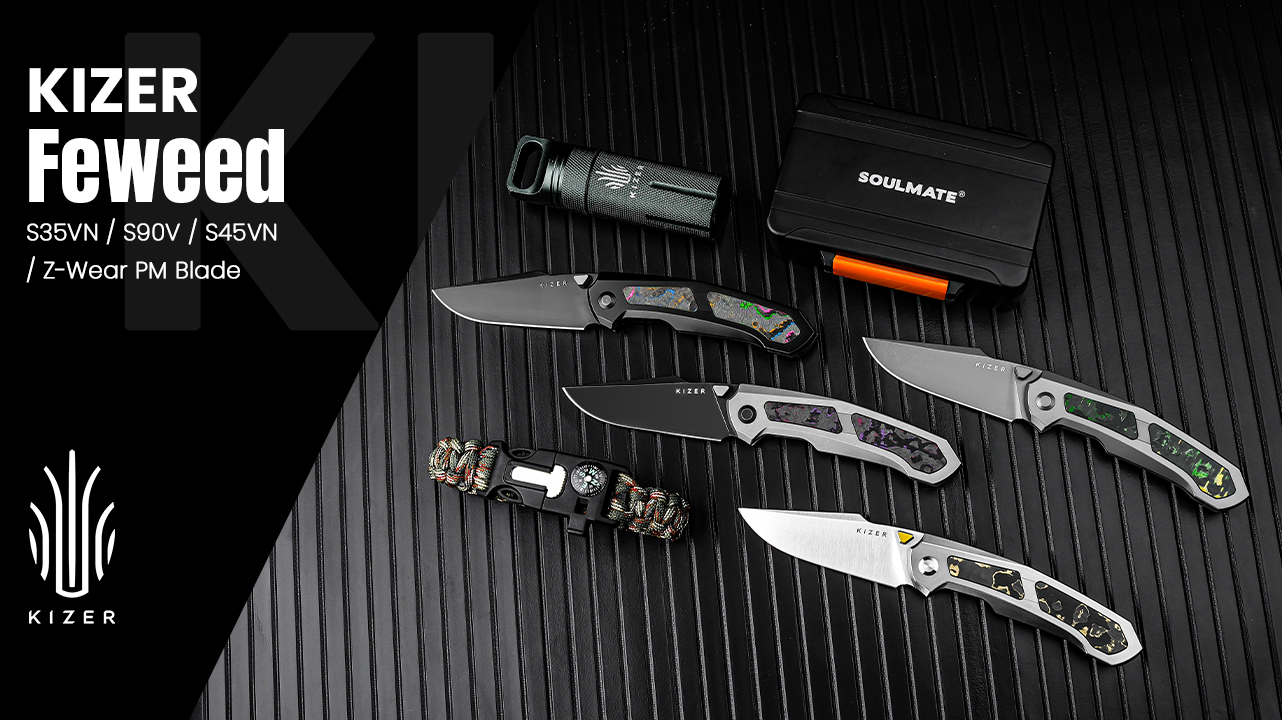 Kizer Pocket Folding Knife Feweed, Z-Wear PM Steel Titanium