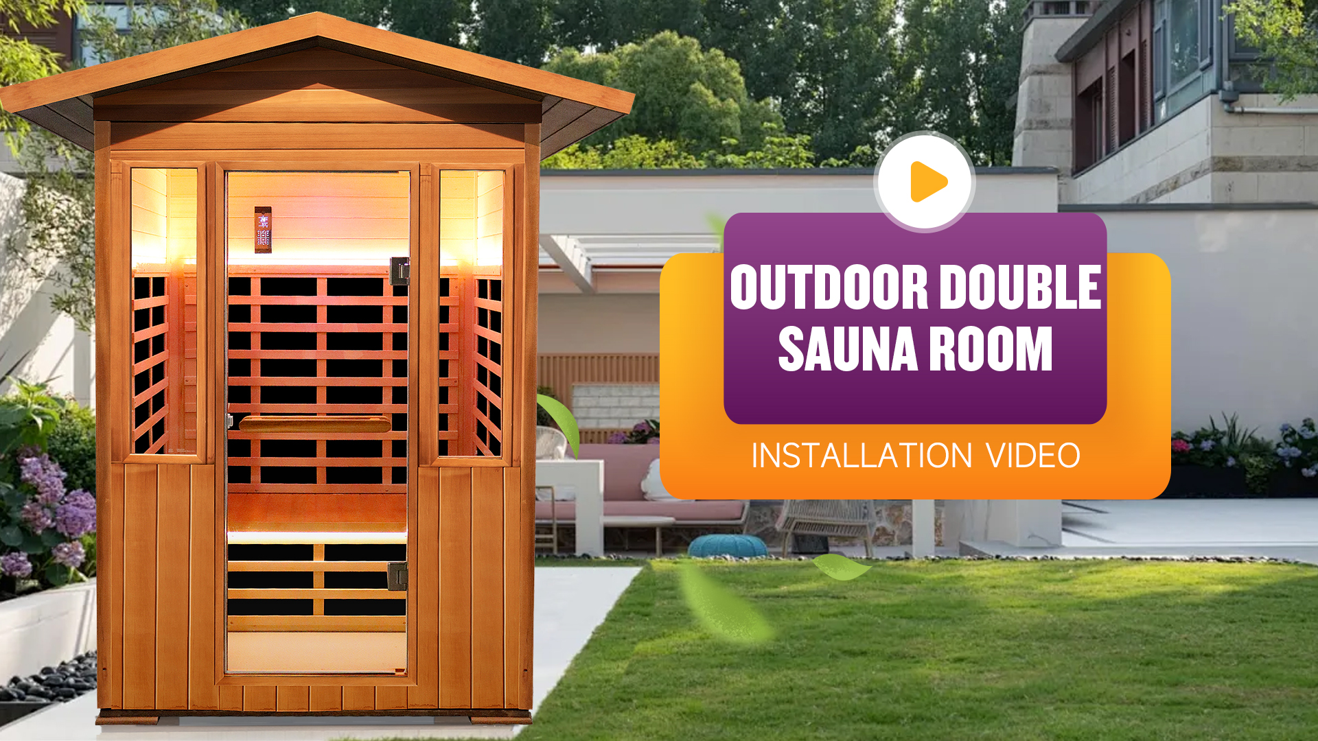 thumbnail video image 2 of OUTEXER 2 Person Outdoor Sauna Home Far Infrared Saunas, APP Control 1800W Home Spa Room with 7 Chromotherapy, Bluetooth Speakers for Indoor Outdoor, 2 of 9