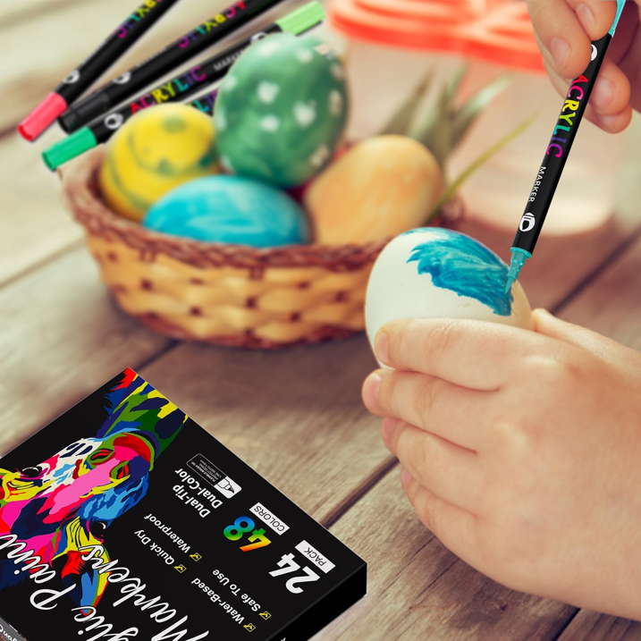 thumbnail video image 2 of Acrylic Paint Markers, 24 Pcs 48 Colors Dual Tip Dual Color Acrylic Markers, Acrylic Markers Set Paint Pens for Stone, Wood, Calligraphy, Canvas, Ceramic, Metal, Glass, Rock Painting,DIY Crafts, 2 of 7