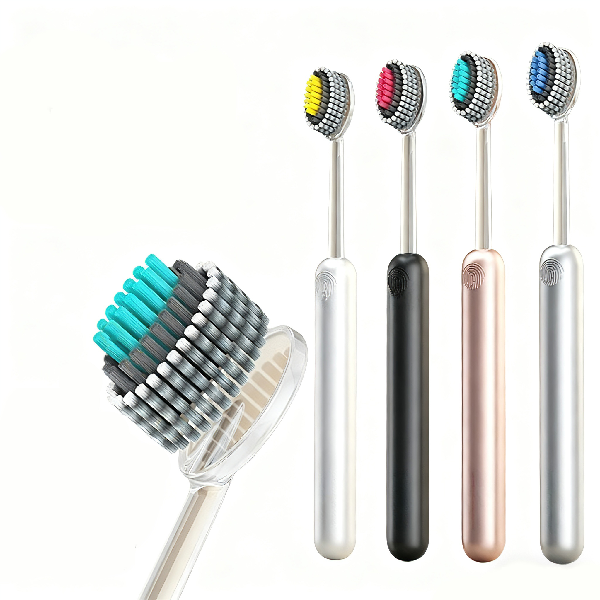 thumbnail video image 2 of 2 Pack Soft Bristle Adult Toothbrush,Spiral Olive-Head Design,Triple-Tiered Bristle Arrangement,Pressure-Reducing Non-Slip Handle,Deep Cleaning for Interdental Spaces and Gums, 2 of 6