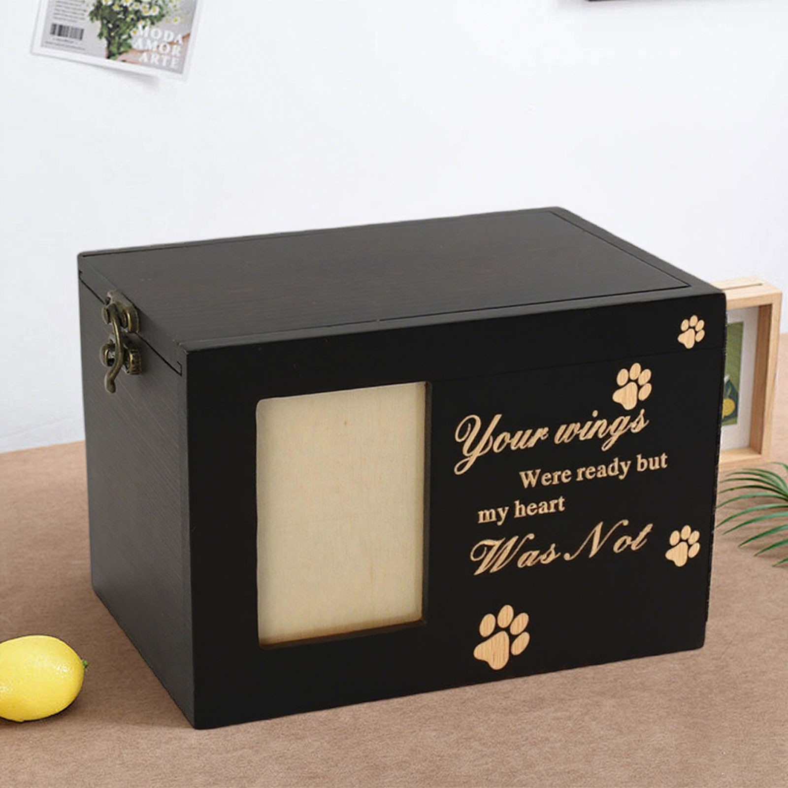 thumbnail video image 2 of LGDBO Pet Memorial Urns for Dog or Cat Ashes, Wooden Funeral Cremation Urns with Photo Frame, Memorial Keepsake Memory Box with Black Flannel as Lining, Pet Memorial Remembrance Gift (Black), 2 of 7