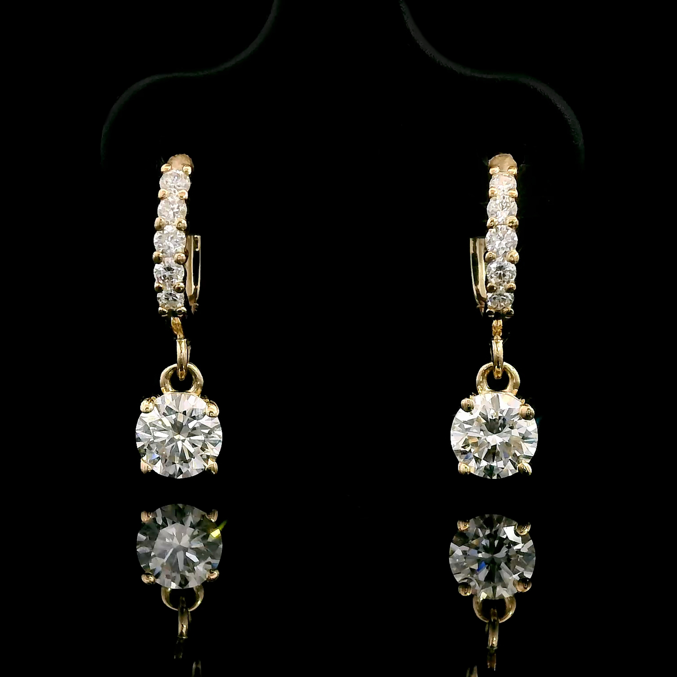 thumbnail video image 2 of Gem Stone King 10K Yellow Gold Red Rhodolite Garnet and White Lab Grown Diamond Dangle Drop Huggie Hoop Earrings for Women (0.84 Cttw, Gemstone January Birthstone, Round 4MM), 2 of 6