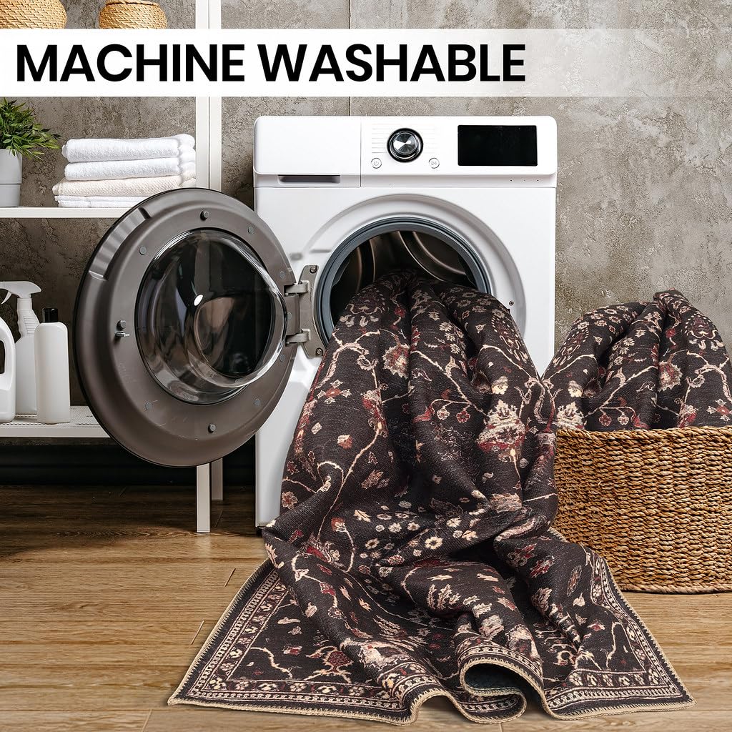 thumbnail video image 2 of GLN Rugs Sumer - Indoor, Machine Washable Area Rug 5'3" Round Black Home Carpet, 2 of 9