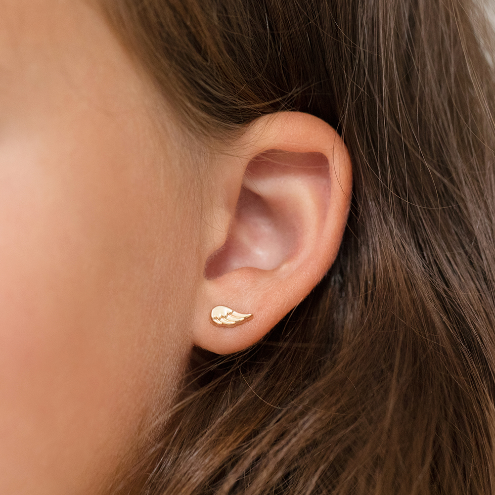 thumbnail video image 2 of Angel Wings Toddler / Kids / Girls / Teen Earrings Safety Screw Back - 14k Gold, 2 of 6