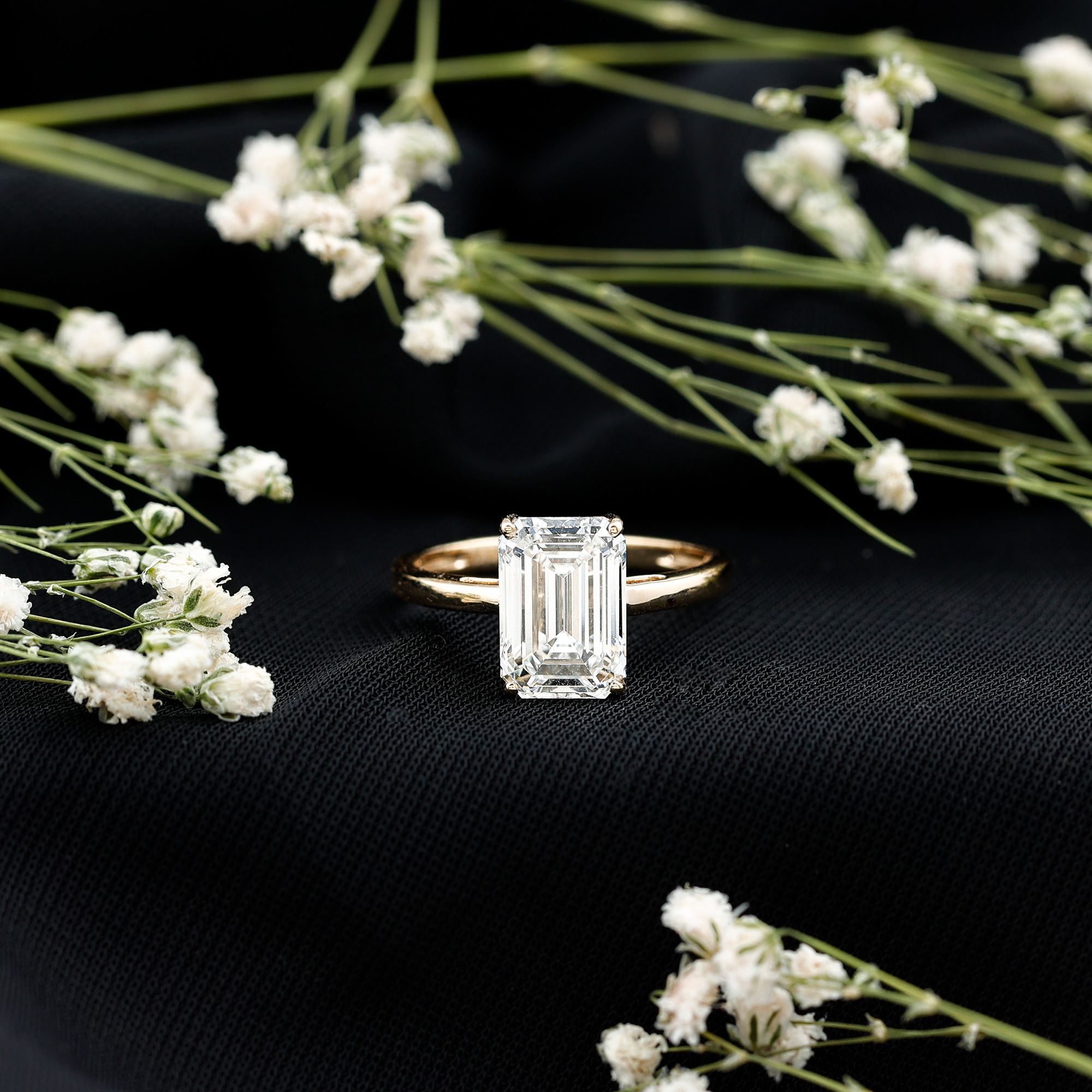 thumbnail video image 2 of Rosec Jewels Lab Grown Diamond Emerald Cut Engagement Ring 3 Carat - IGI Certified - E-VS1 Quality - with Jewelry Box, 10K White Gold, US 10.50, 2 of 9