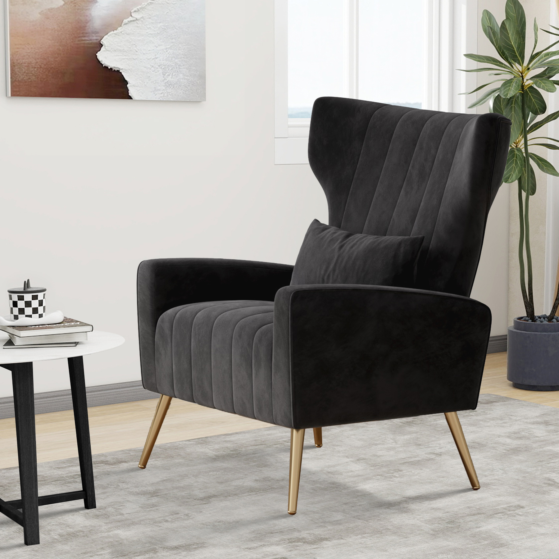 thumbnail video image 2 of Daluvenix Velvet Accent Chair for Living Room, Modern Arm Chair with Pillow, Single Sofa Lounge Chair for Bedroom & Reading Room, Grey, 2 of 9