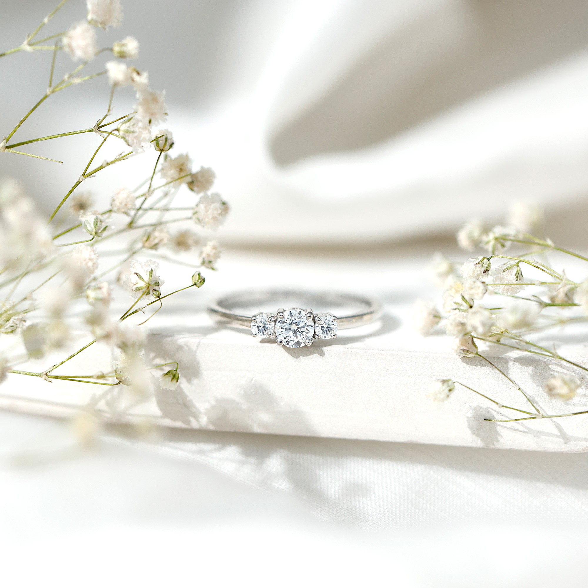 thumbnail video image 2 of Rosec Jewels - 925 Sterling Silver Moissanite Engagement Ring (D-VS1 Quality) - Women 3 Stone Promise Ring - Ready to Gift, US 7.00, 2 of 8